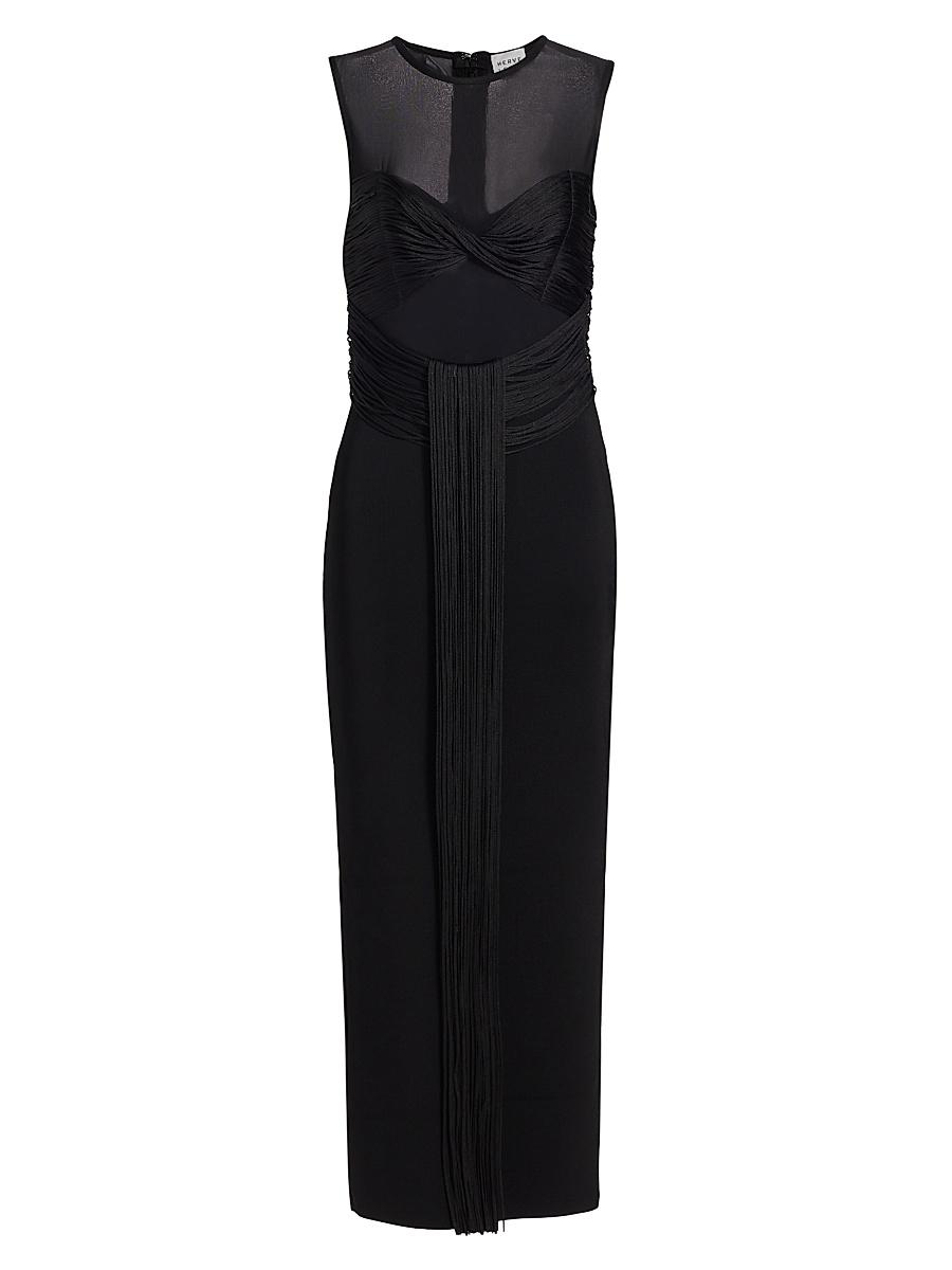 Womens Nina Mesh Paneled Fringe Gown Product Image