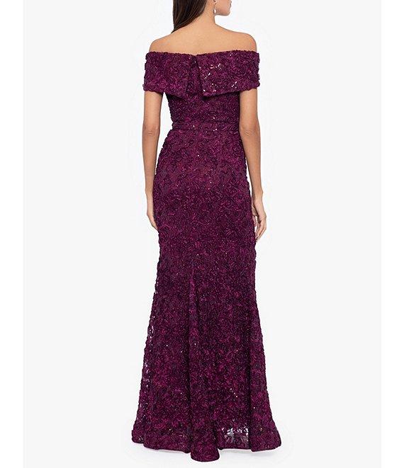 Xscape Embroidered Off-the-Shoulder Short Sleeve Lace A-line Gown Product Image