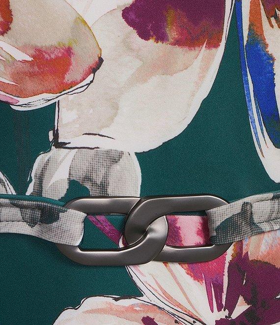 Calvin Klein Boat Neck Scuba Crepe A-Line Floral Midi Dress Product Image