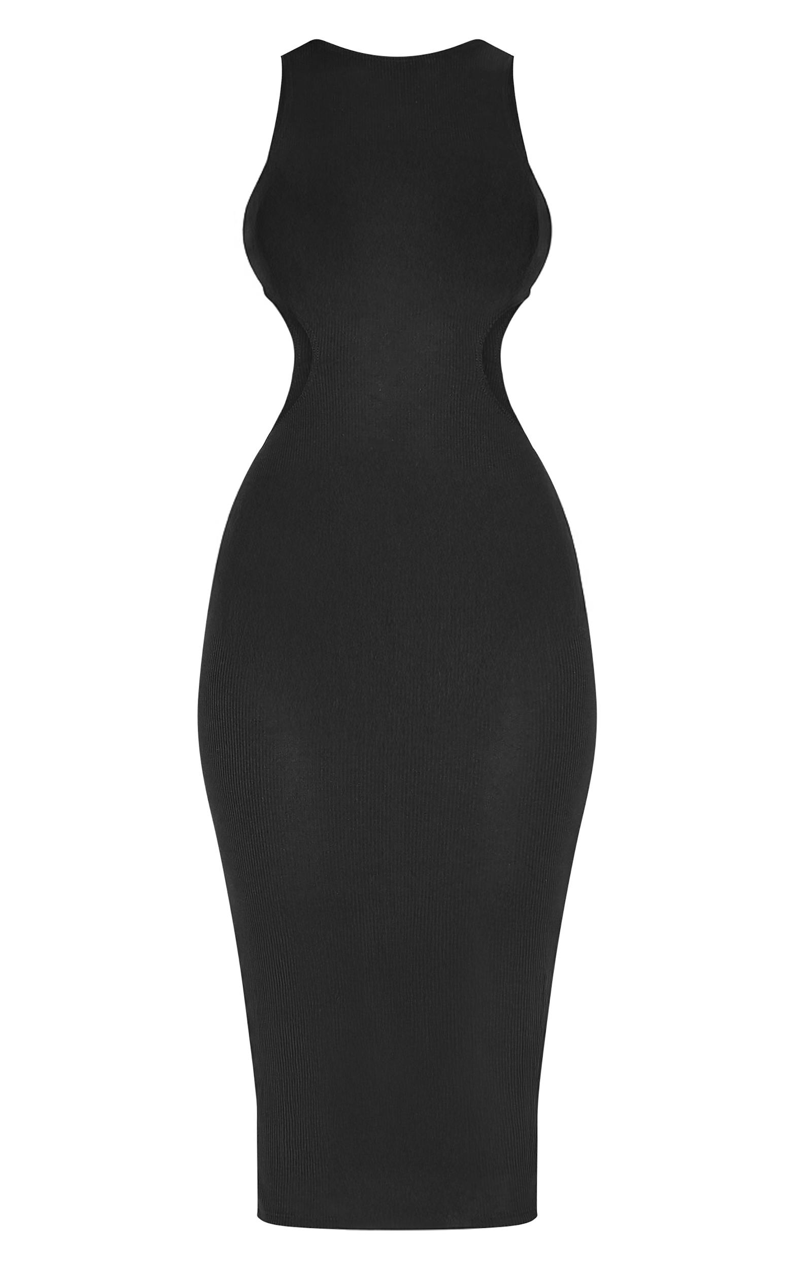 Black Rib Cut Out Side Midaxi Dress Product Image