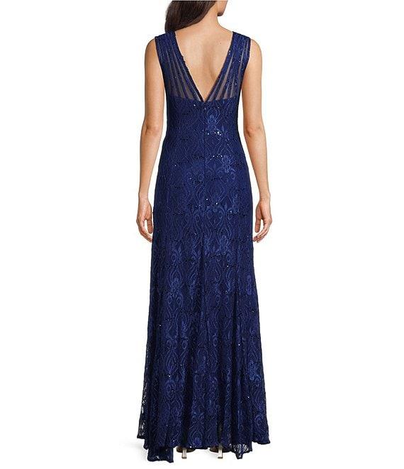 R & M Richards Petite Size Sleeveless Lace Round Neck Fit and Flare Dress Product Image