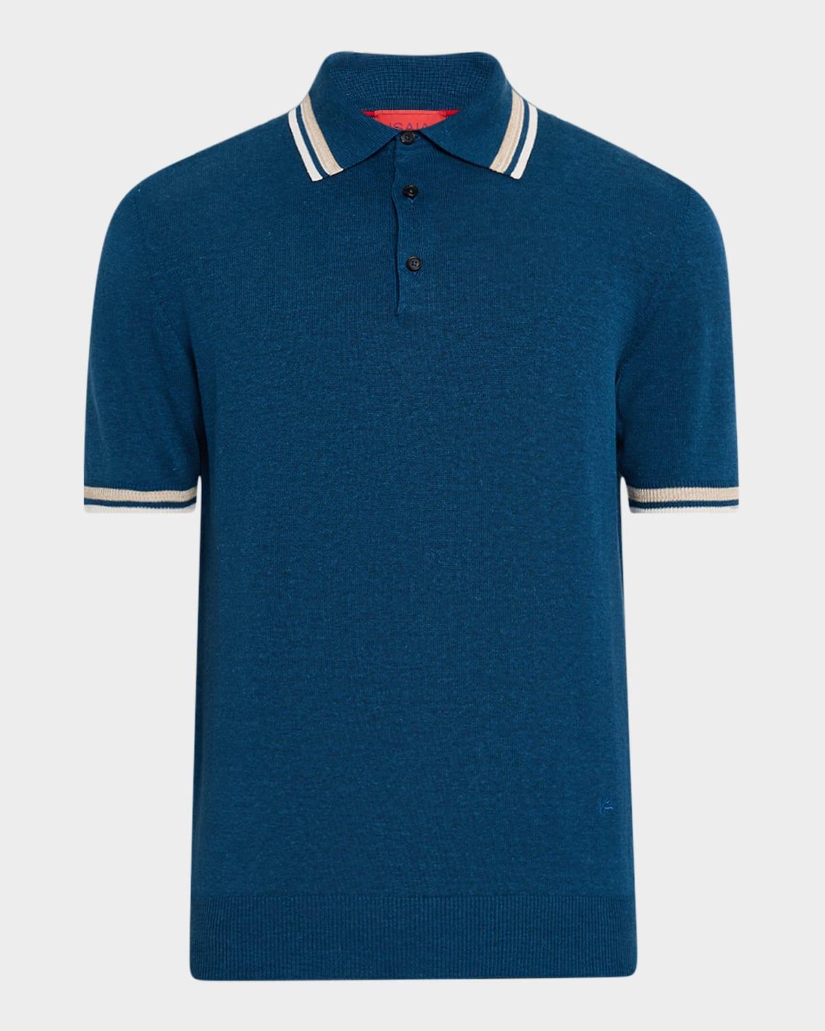 Mens Silk and Linen Tipped Polo Sweater Product Image