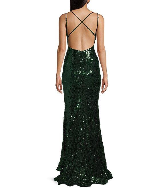 B. Darlin Double Strap V-Neck Sequin & Pearl Studded Dress Product Image