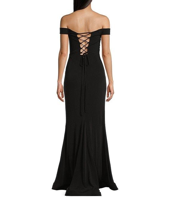 City Vibe Off-The-Shoulder Lace-Up Back Long Dress Product Image