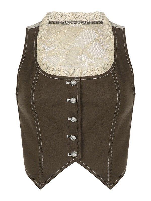 Patchwork Lace Button Down Corset Top Product Image