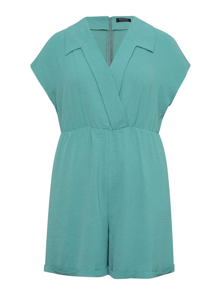 Plain Lapel Collar Batwing Sleeve Wrap Pocket Zip Romper Female Product Image