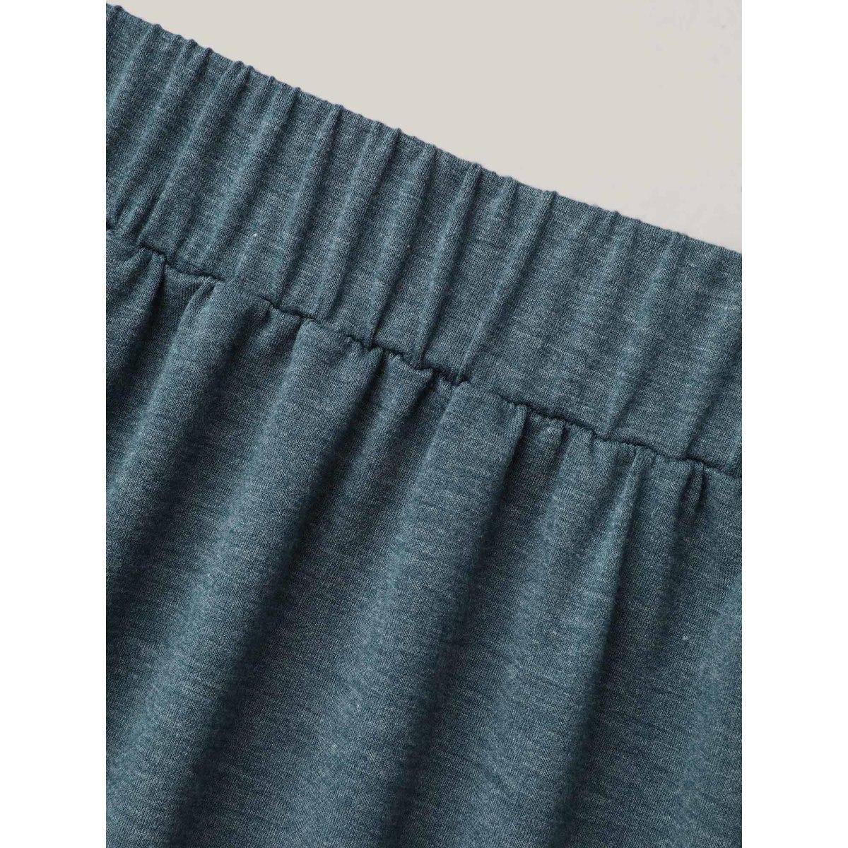 Plus Size Heather Stretchy-Waist Pleated Midi Skirt Women DarkSlateGray Elegant Gathered Medium stretch Slanted pocket Everyday Skirts BloomChic 18-20/2X Product Image