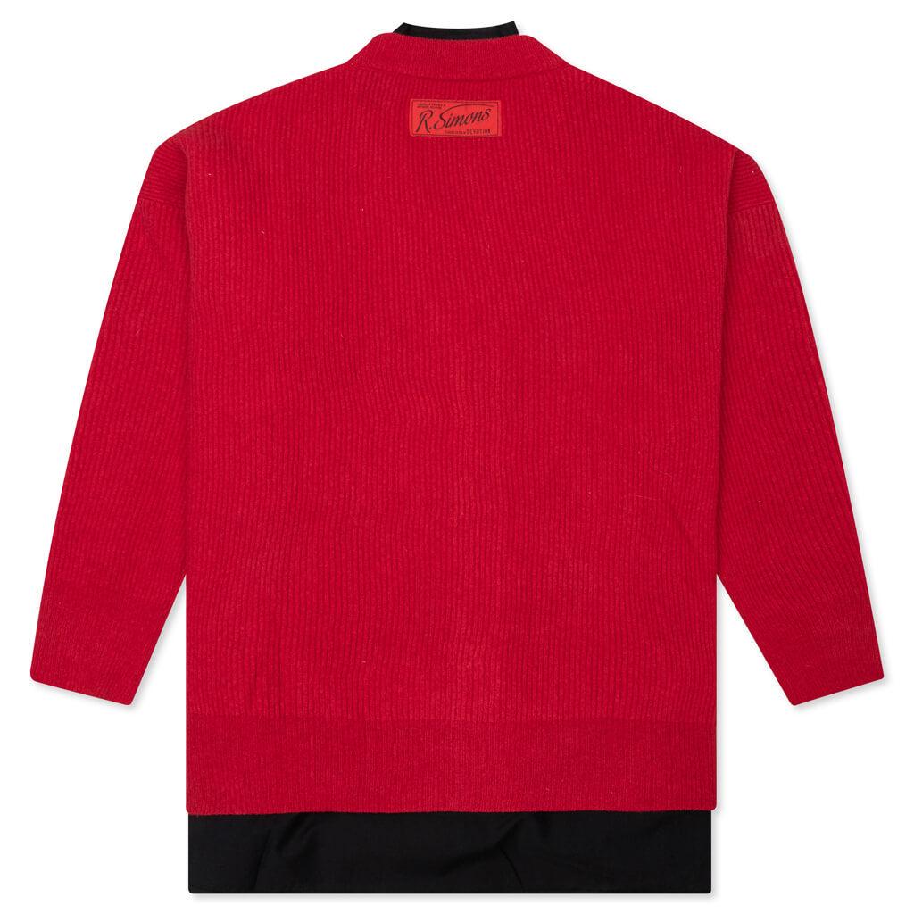 Big Ribbed Knit Cardigan With Fabric Lining - Red Male Product Image