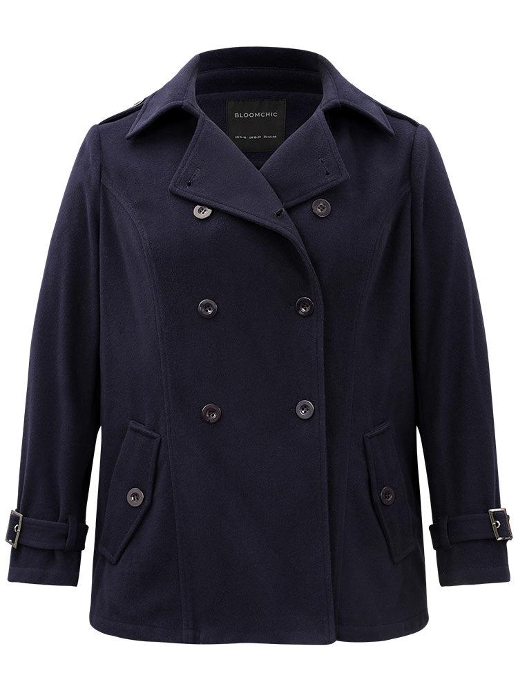 Solid Buckle Detail Cuffs Lapel Collar Coat Female Product Image