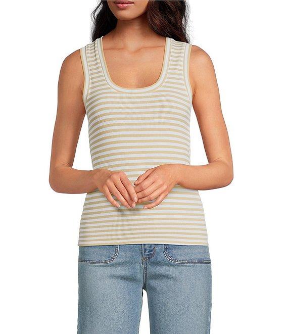 A Loves A Stripe Ribbed Knit Scoop Neck Sleeveless Tank Product Image