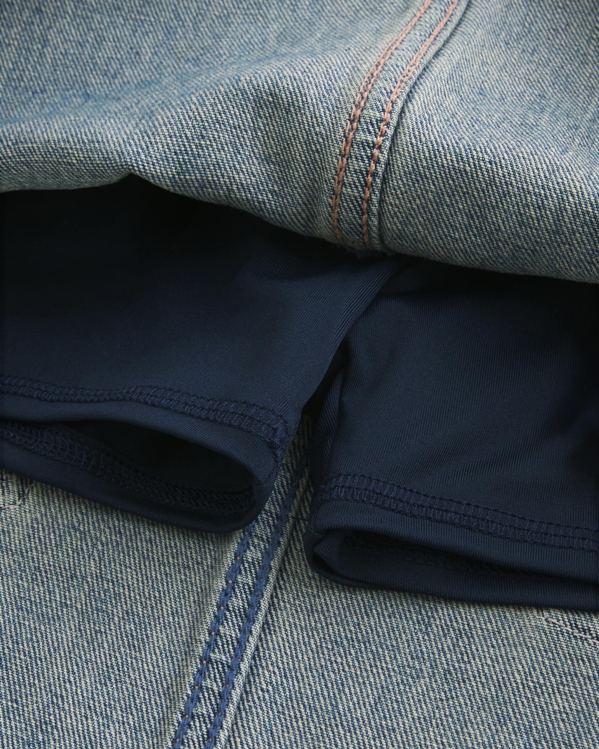 Low-Rise Medium Wash Star Applique Denim Mini Skort Product Image