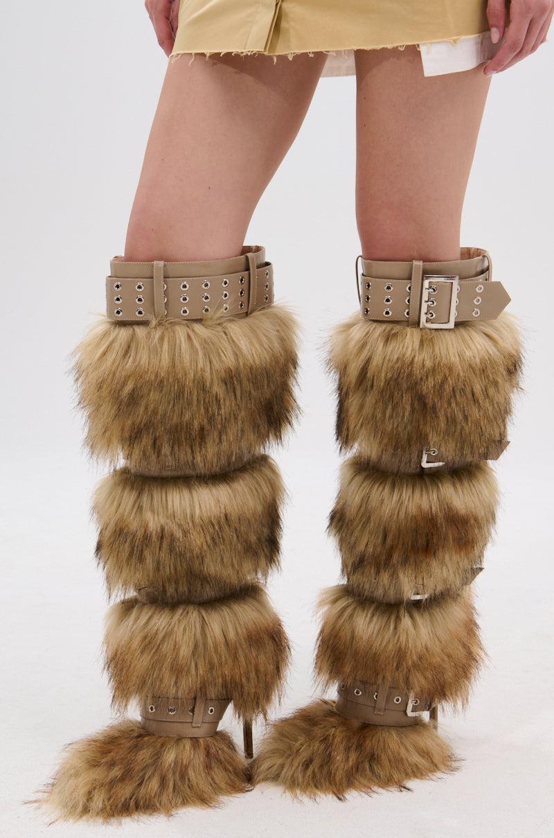 AZALEA WANG AMALBERT BROWN MULTI FUR AND BUCKLES BOOT Product Image