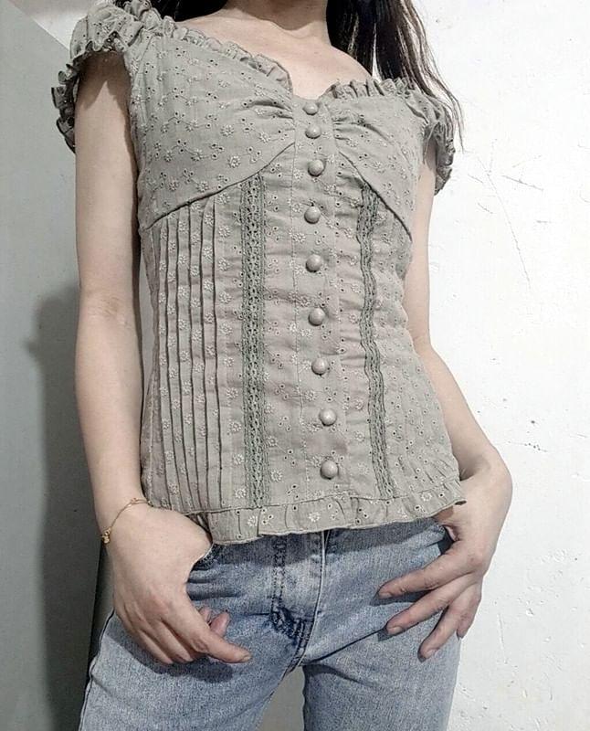 Frill Trim Eyelet Lace Blouse Product Image