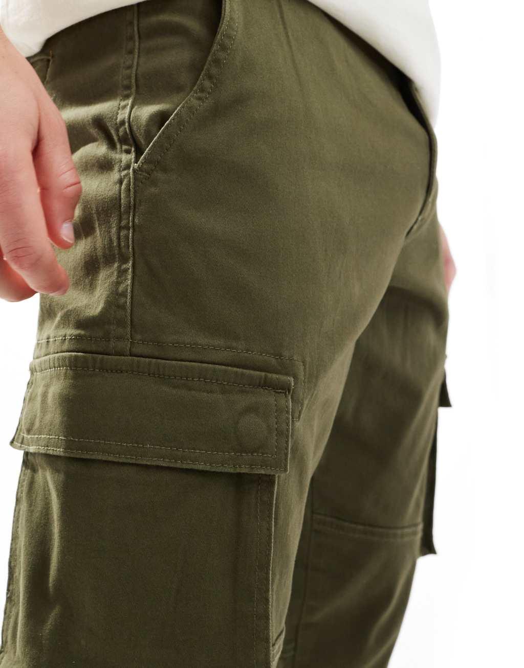 ONLY & SONS tapered fit cargo pants with cuffed bottom in khaki     Product Image