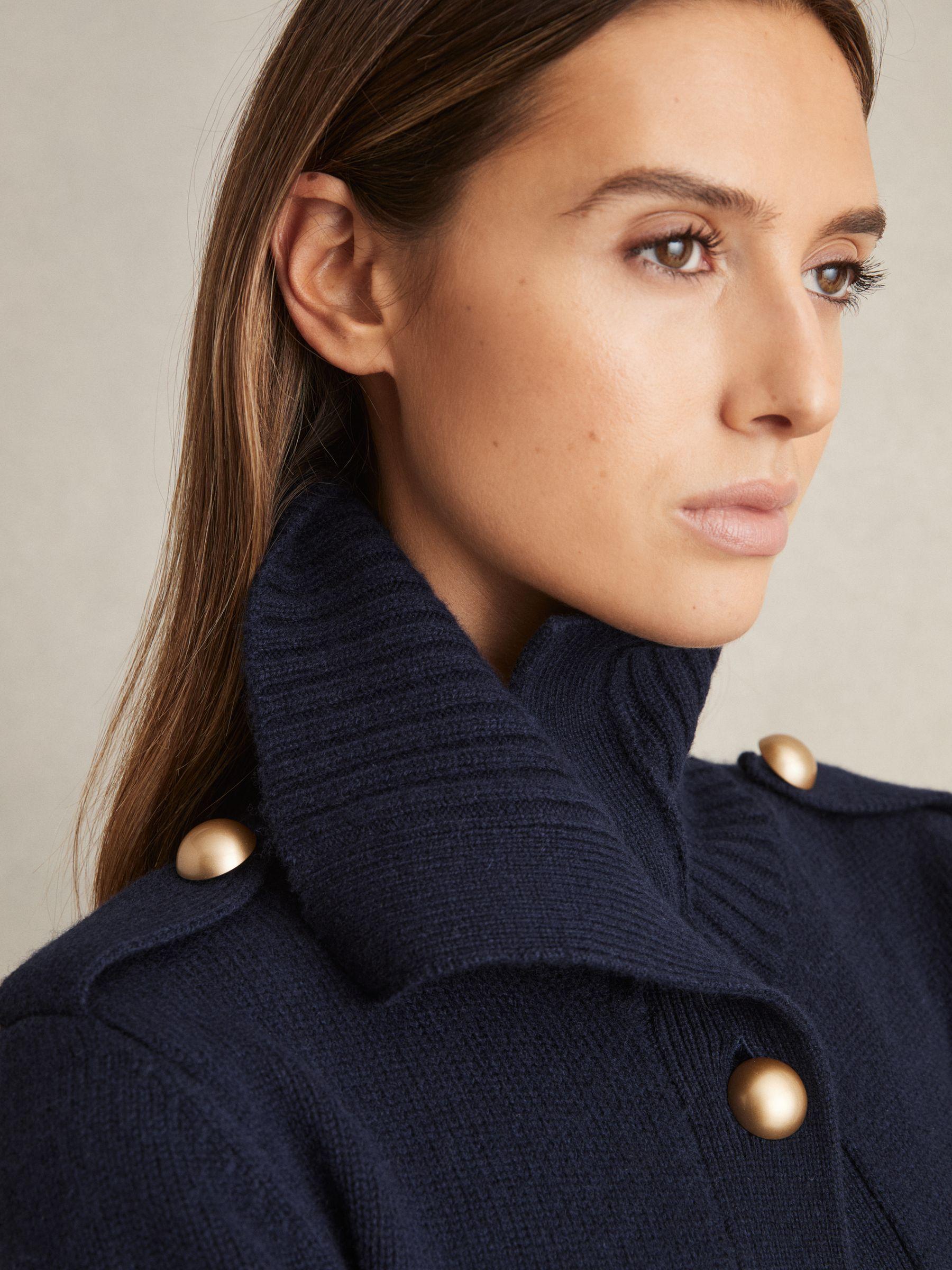 Wool-Cashmere Spread Collar Cardigan in Navy Product Image