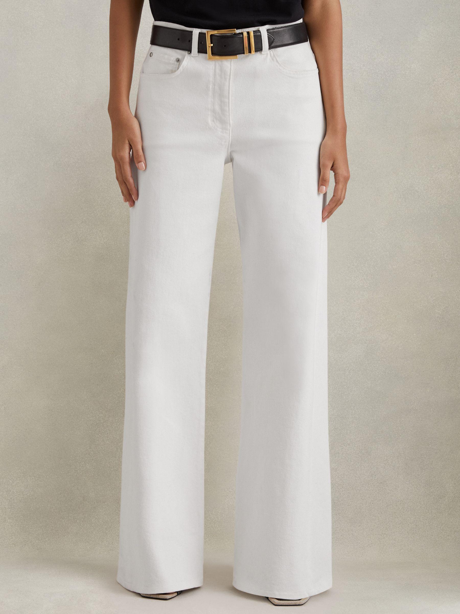 Flared Side Seam Jeans in White Product Image