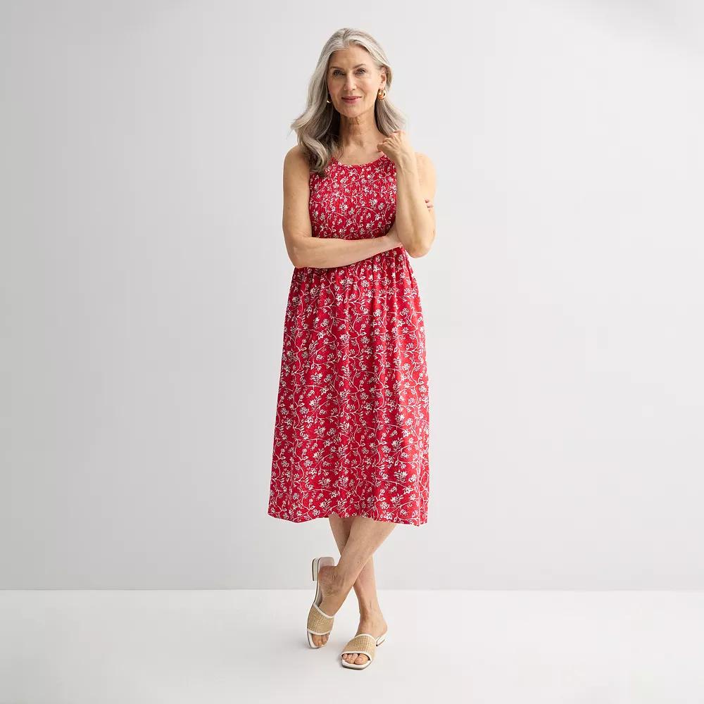 Women's Croft & Barrow® Smocked Midi Dress, Size: XL, Red Sketchy Floral Product Image