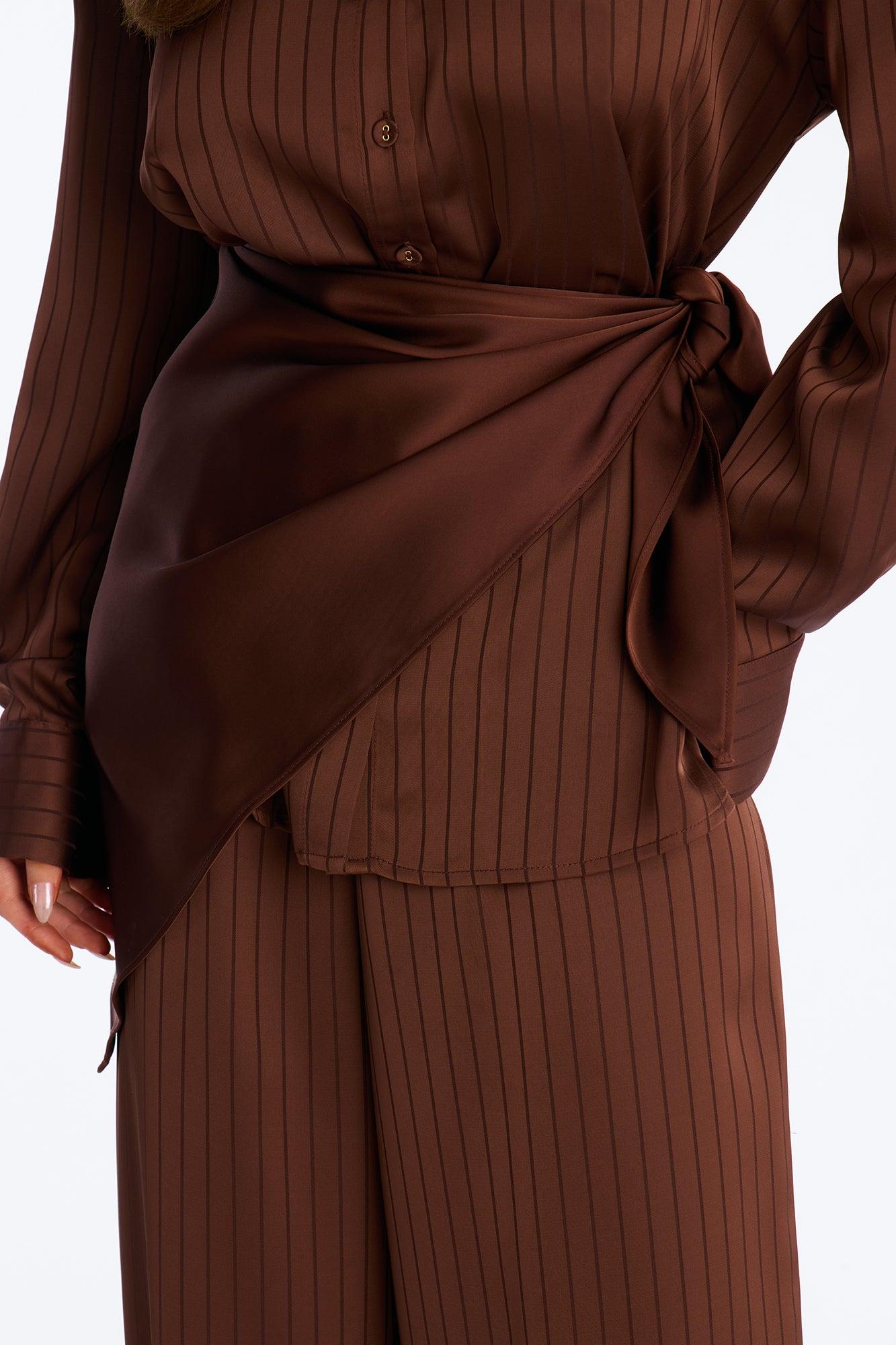 Lana Satin 3 Piece Scarf Pant Set - Chocolate Female Product Image