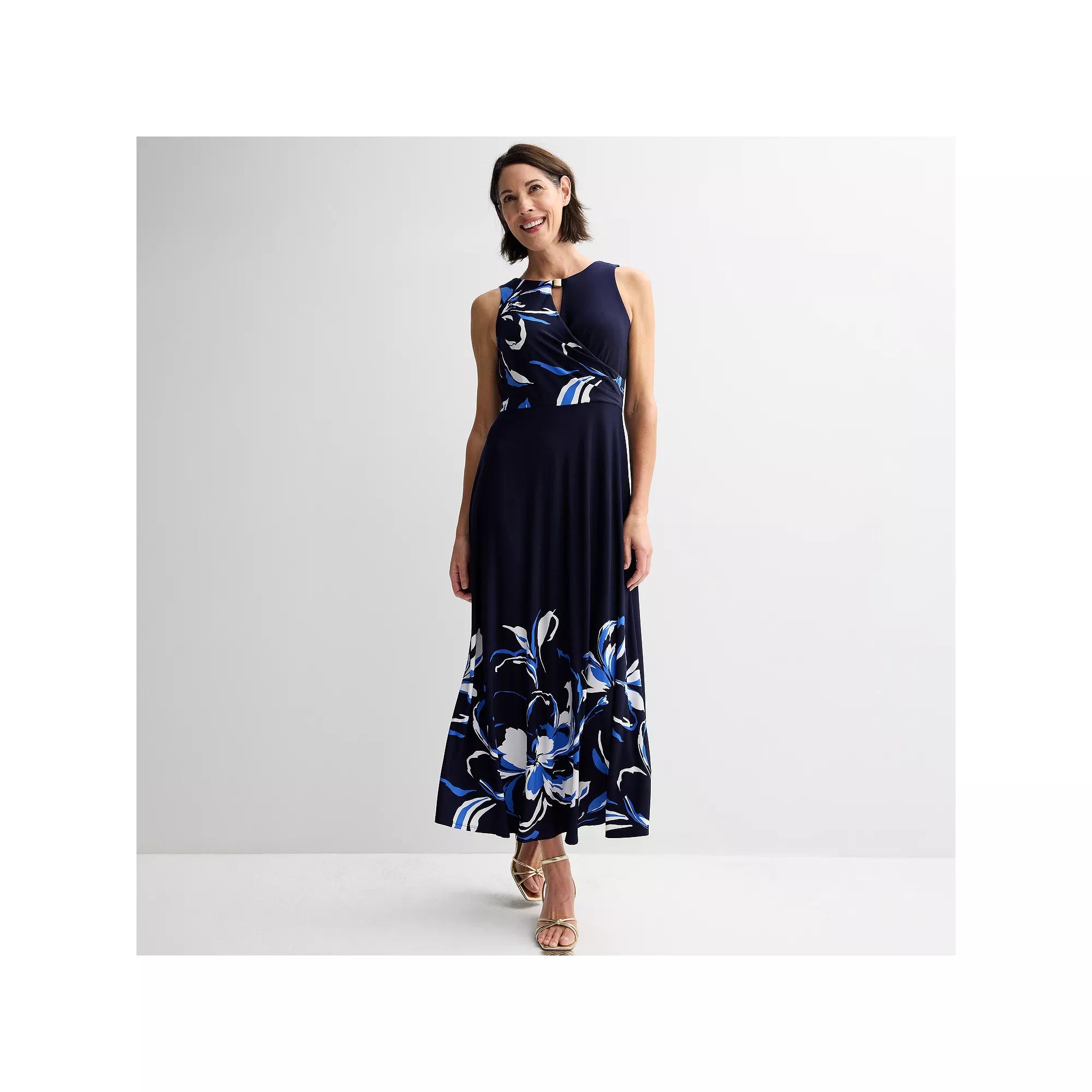 Women's Sandra Darren Sleeveless Keyhole Floral Print Midi Dress, Size: XL, Blue Exploded Floral Product Image