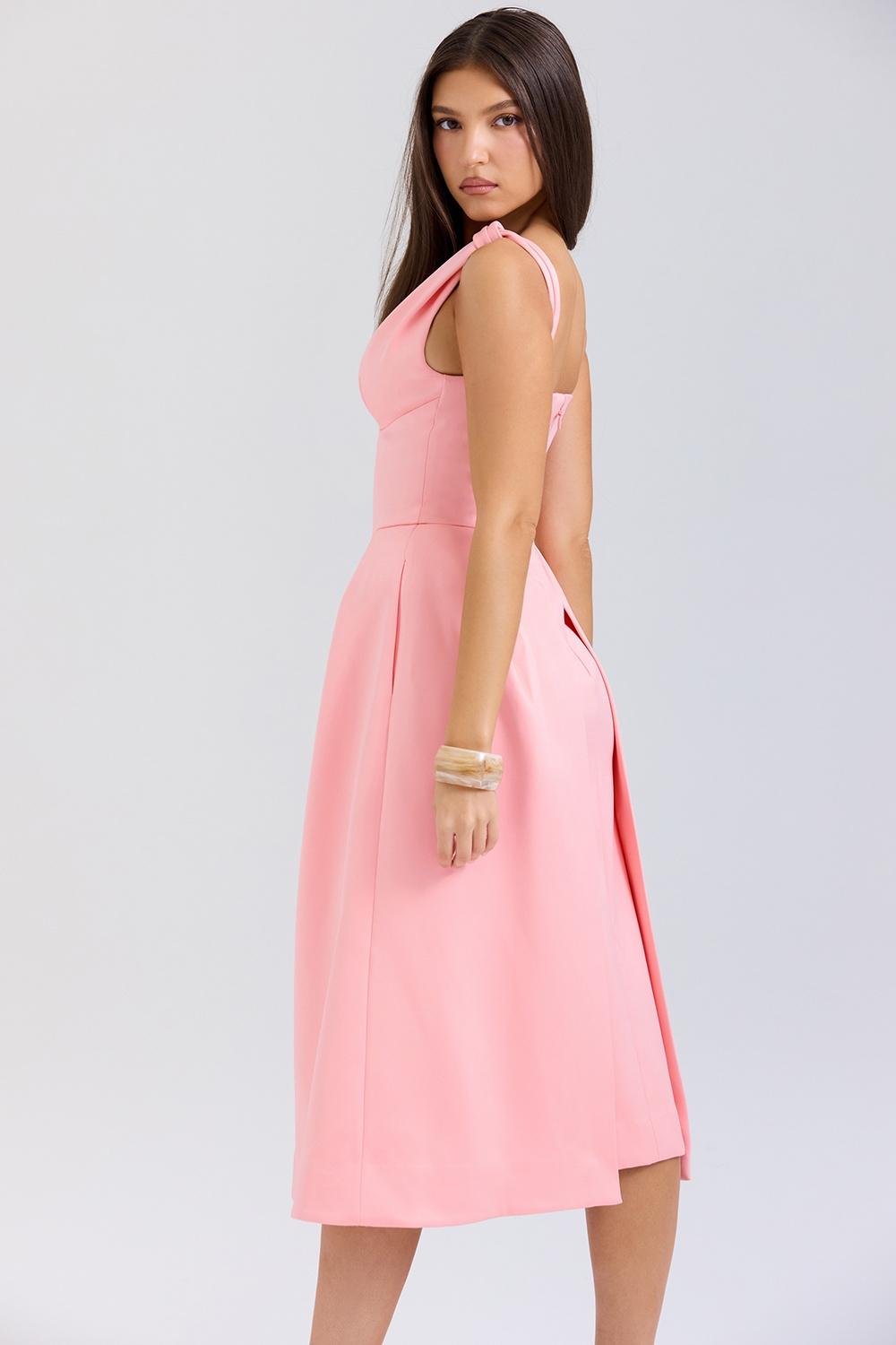 Paloma  peach satin pleated midi dress - sale Product Image