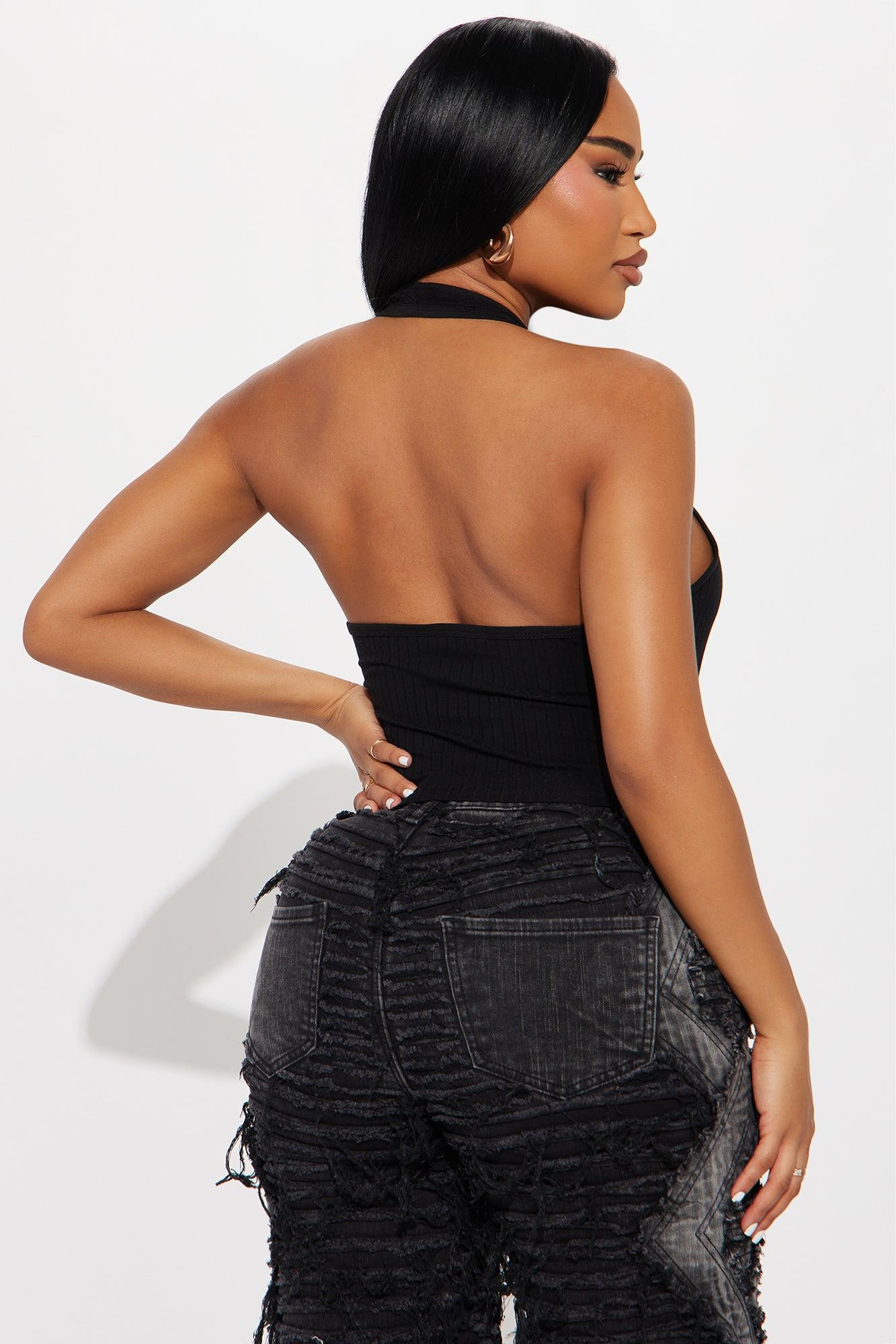 Katerina Ribbed Halter Top - Black Product Image