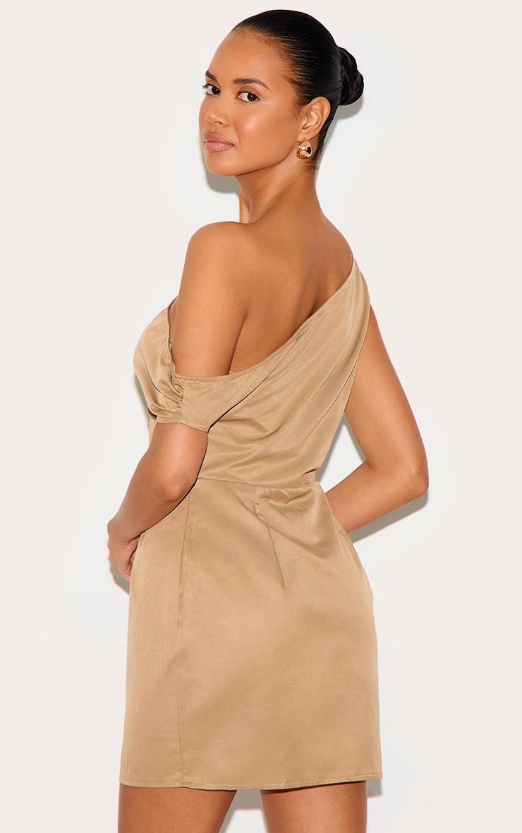  Beige Woven Asymmetric Cup Detail Mini Dress Product Image