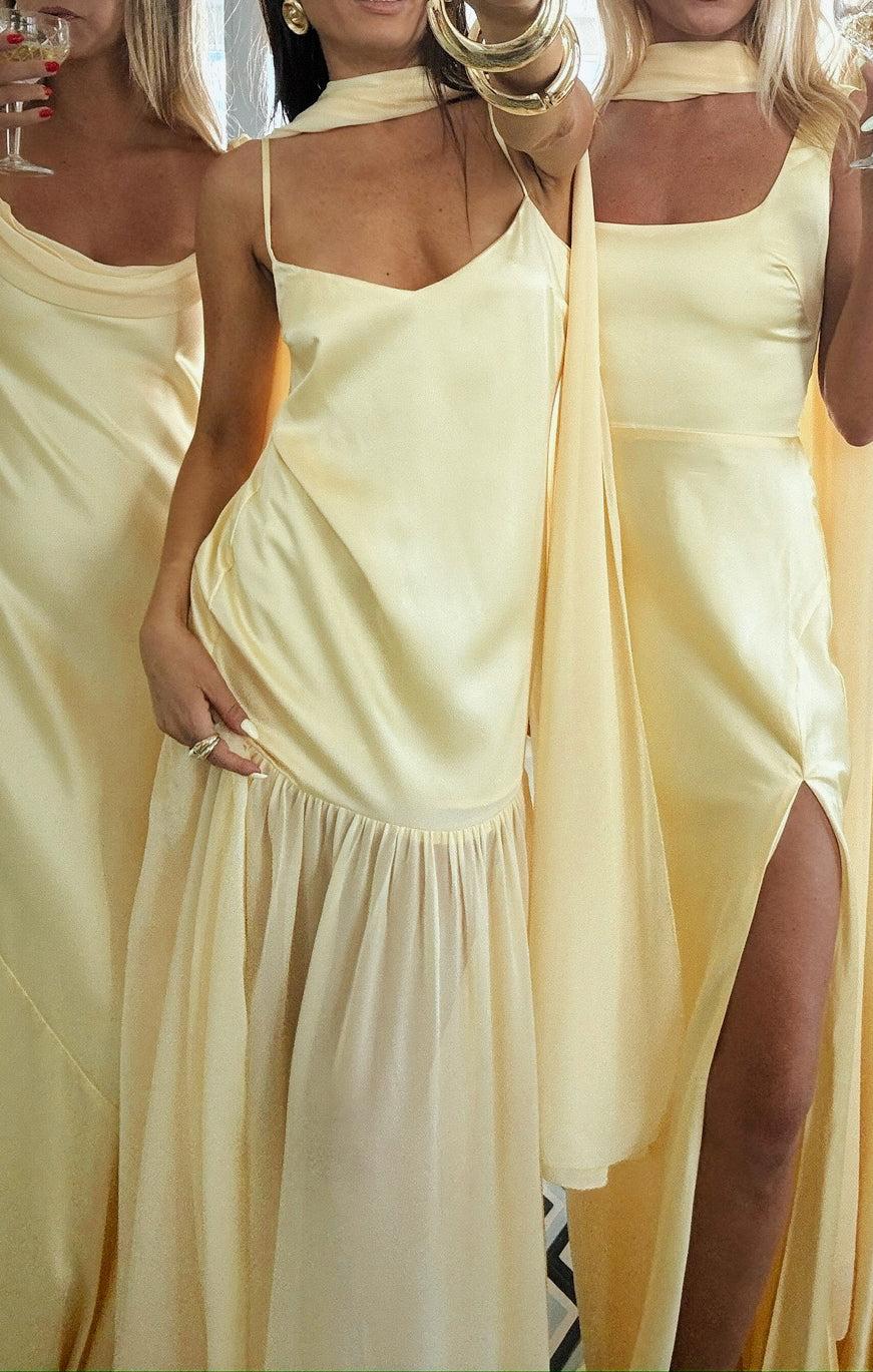Dalia Maxi Dress ~ Pale Yellow Luxe Satin Product Image