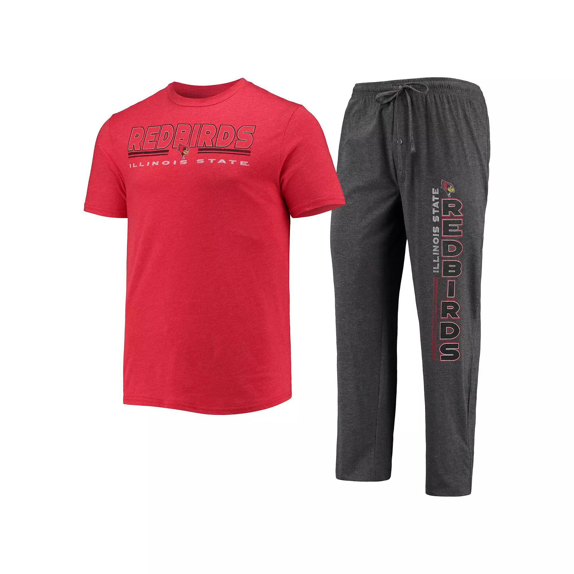 Men's Concepts Sport Heathered Charcoal/Red Illinois State Redbirds Meter T-Shirt & Pants Sleep Set,  Product Image
