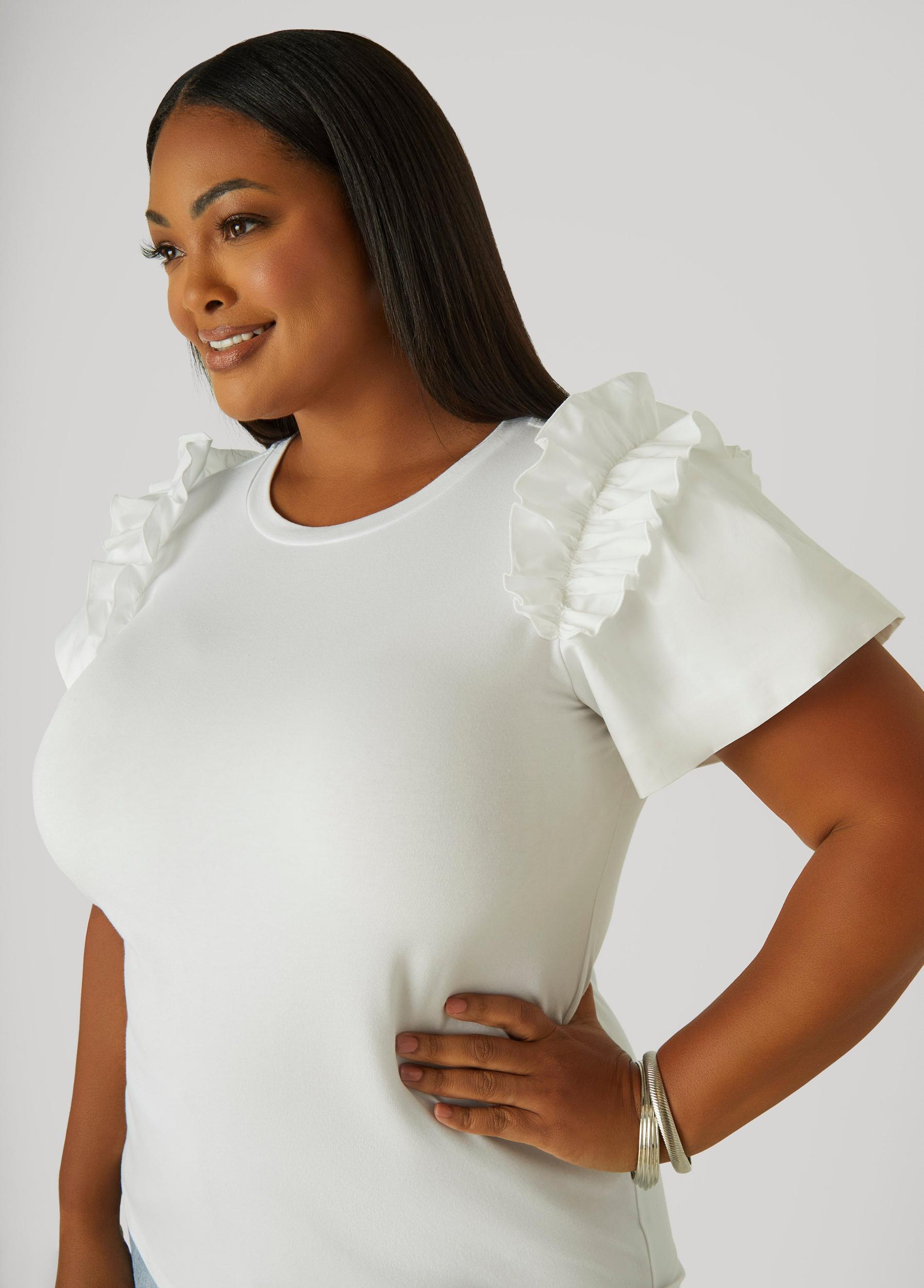 Plus Size Ruffled Poplin Paneled Tee Ashley Stewart Product Image