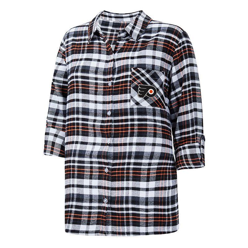 Women's Concepts Sport Black Philadelphia Flyers Mainstay Flannel Full-Button Long Sleeve Nightshirt, Size: Medium, Fly Black Product Image