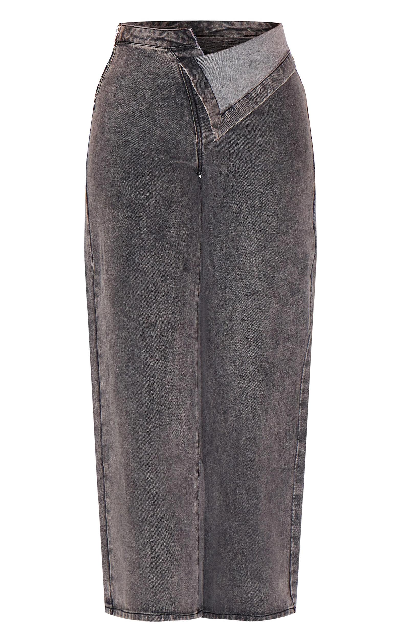 Shape Light Grey Foldover Waist Wide Leg Jeans Product Image