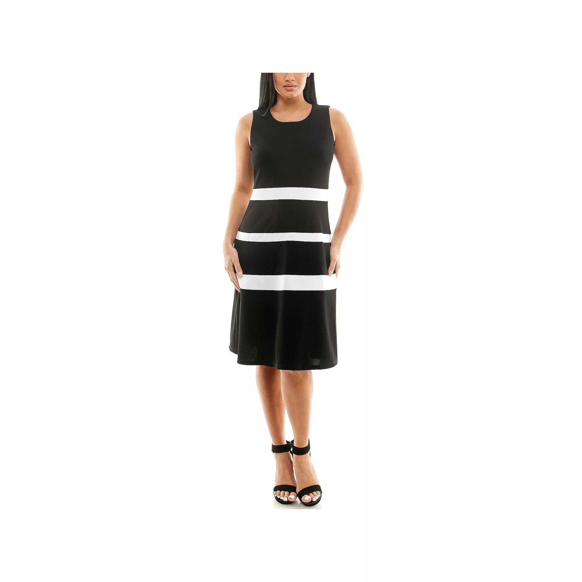 Women's Nina Leonard Colorblock Dress, Size: XL, Navy Ivory Product Image