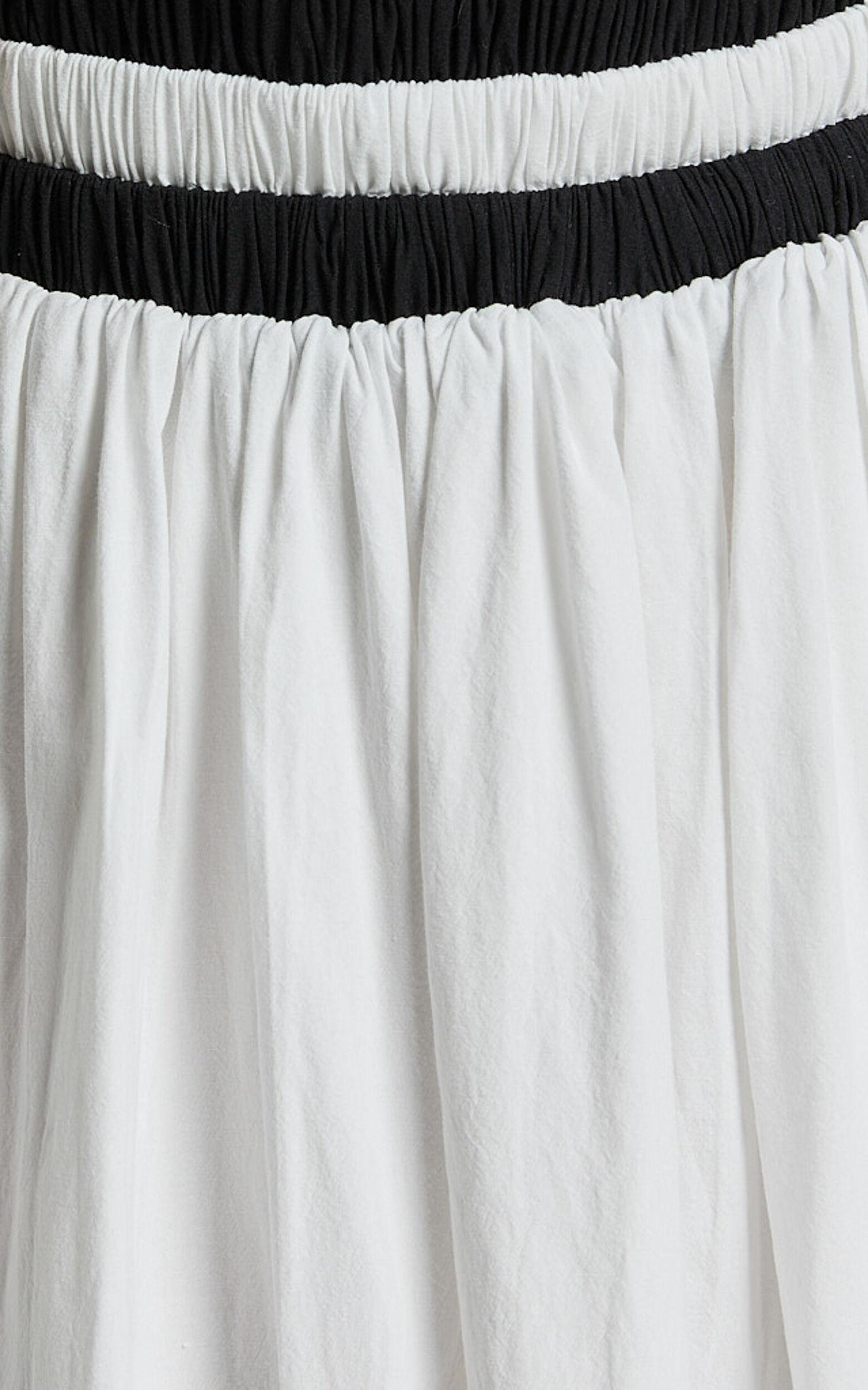 Sapphire Two Piece Set - Contrast Band Crop Top and A Line Maxi Skirt in White & Black Product Image