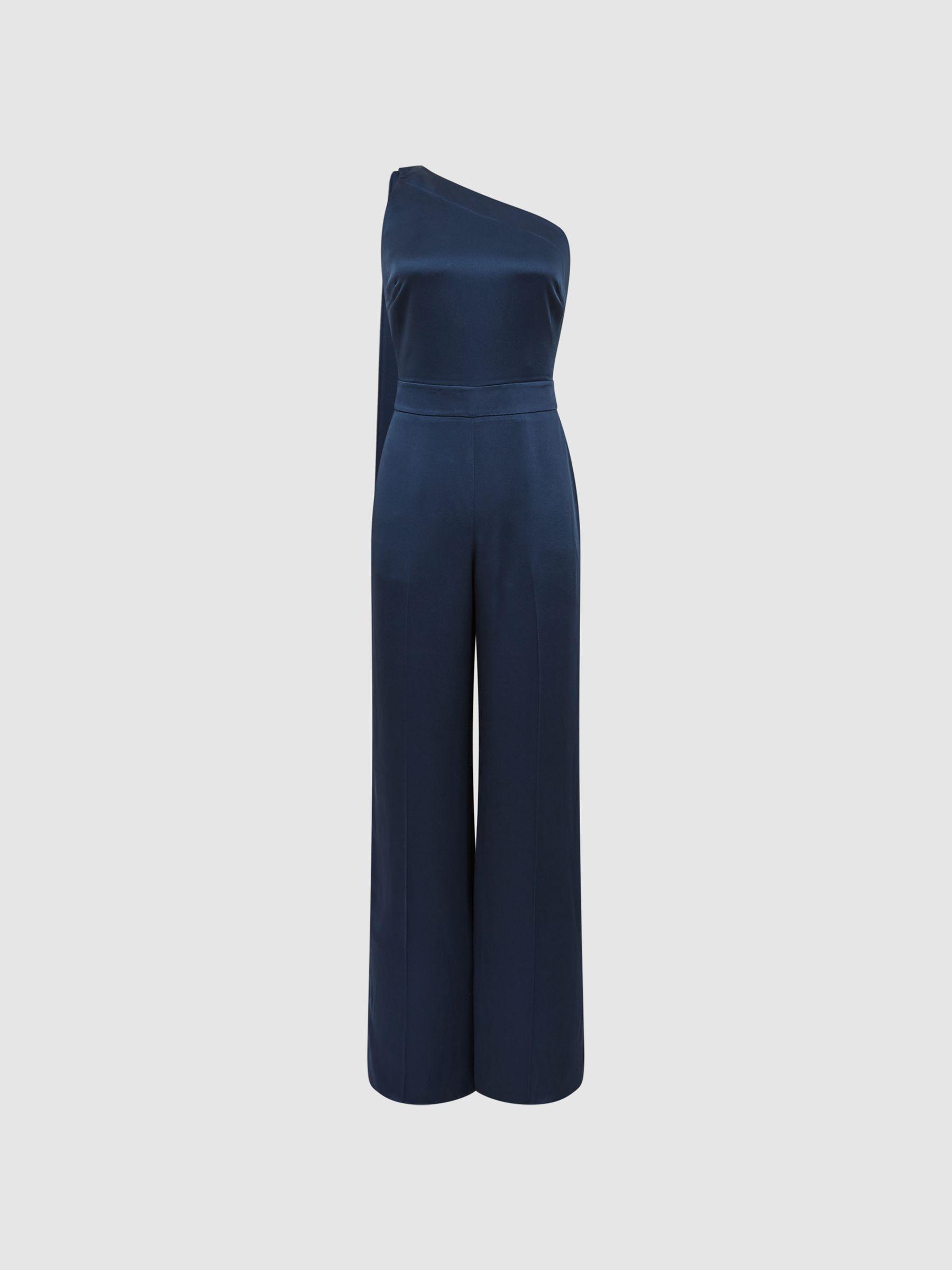 Bridesmaid One Shoulder Jumpsuit in Navy Product Image