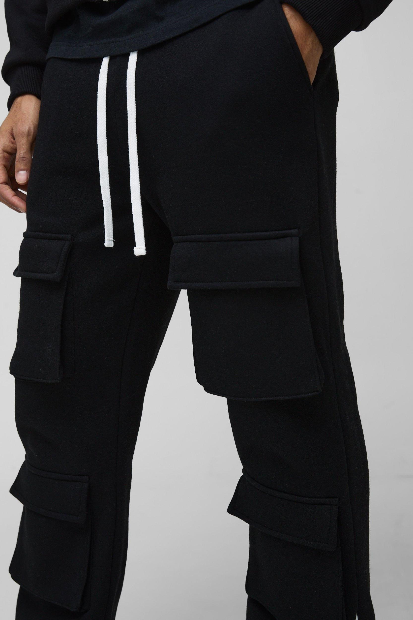 Slim Fit Multi Pocket Flare Stacked Sweatpants | boohooMAN USA Product Image