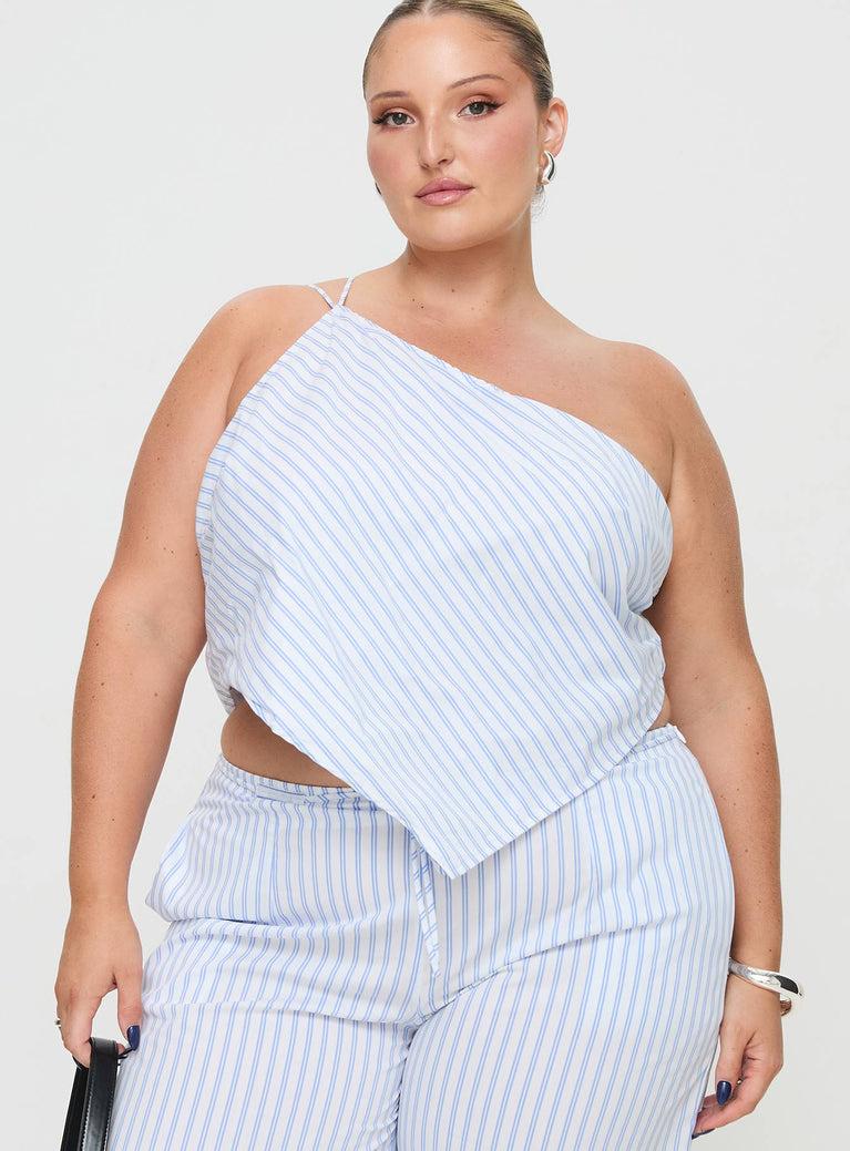 Collied Asymmetric Top Blue / White Stripe Curve Product Image