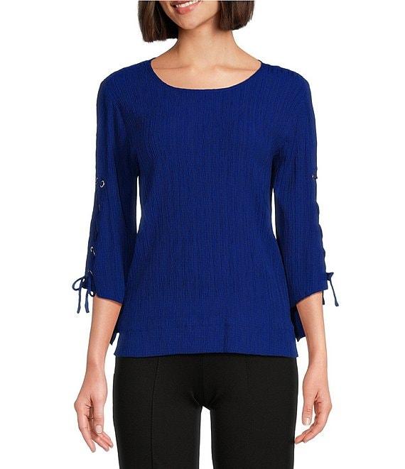 Slim Factor By Investments Josie Crew Neck 3/4 Sleeve Grommet Textured Top Product Image