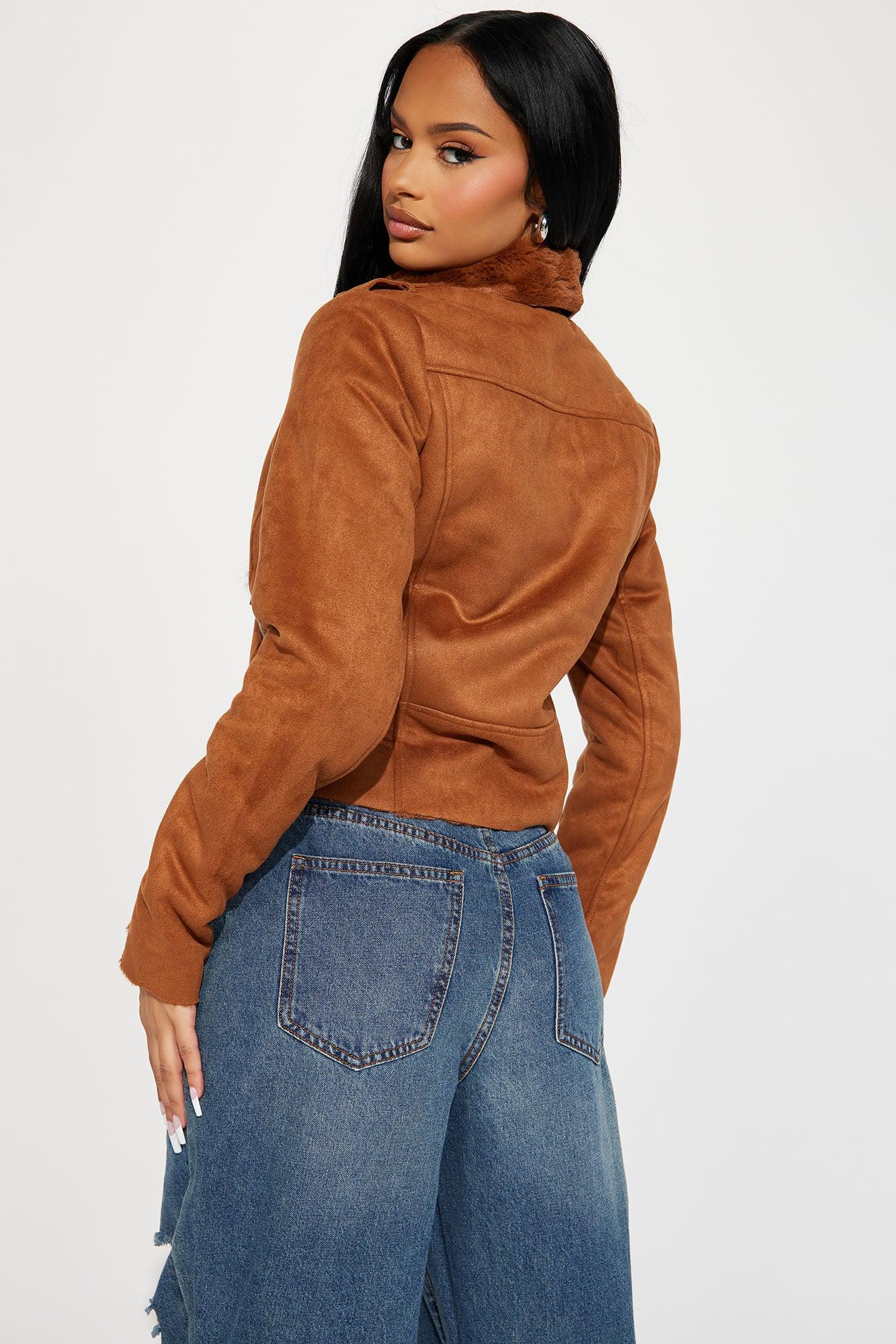 Keeping Up With Me Faux Fur Moto - Camel Product Image