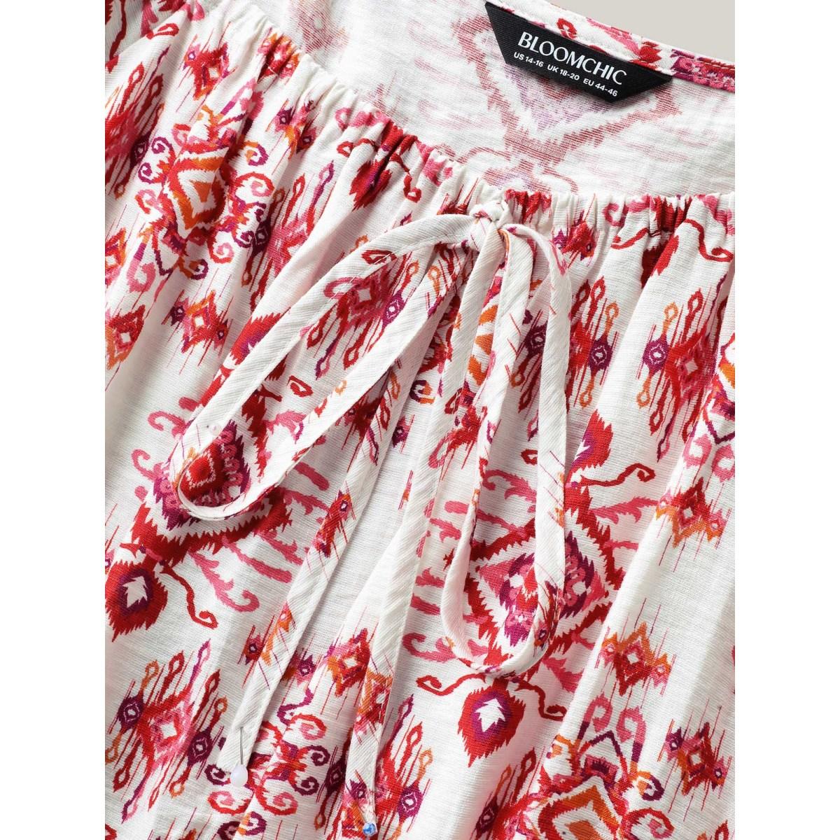 Plus Size Raspberry Floral Neck-Tie Babydoll Top Women Short sleeve Square Neck Vacation Blouses BloomChic 10/M Product Image