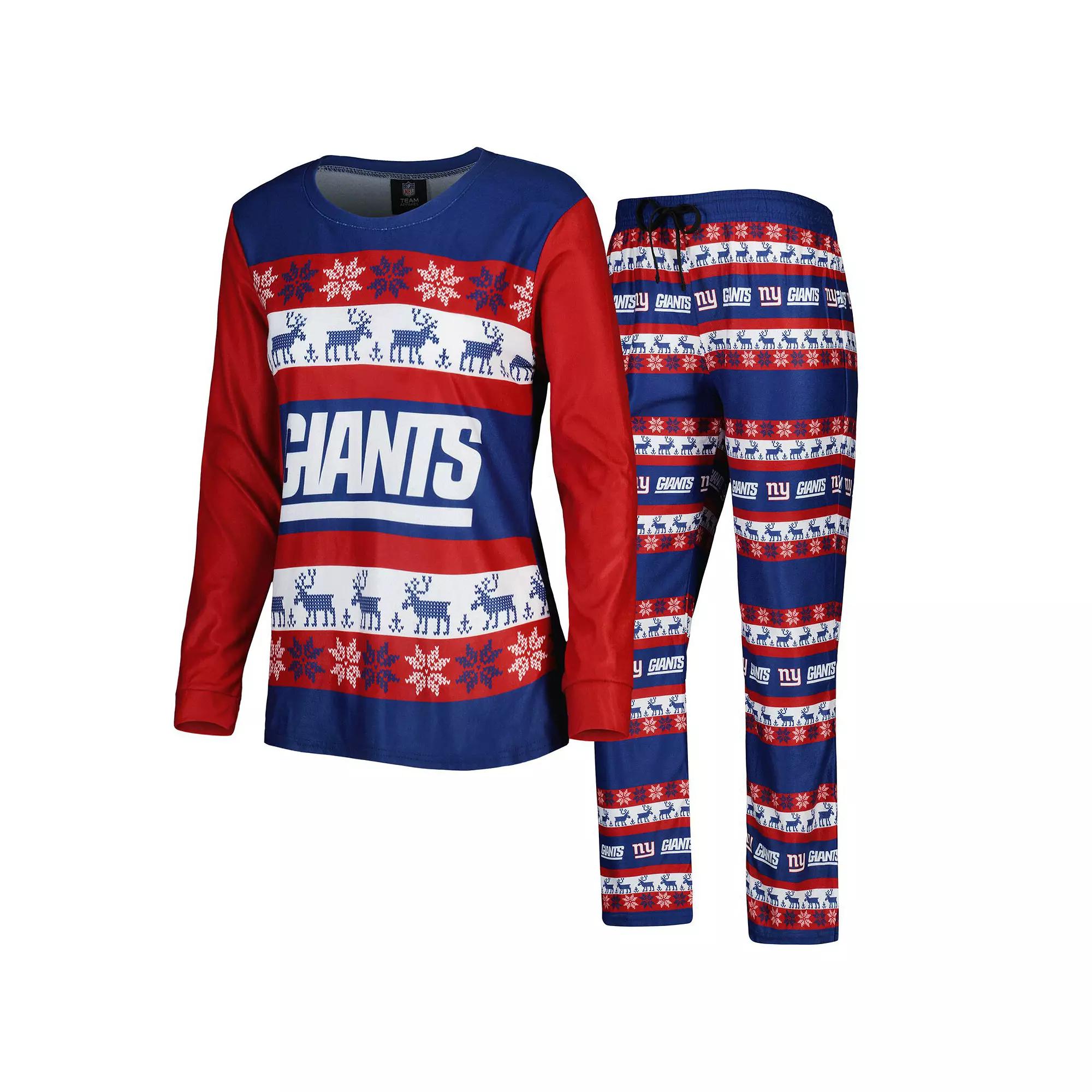 Women's FOCO Royal New York Giants Holiday Ugly Pajama Set, Size: 2XL, Blue Product Image