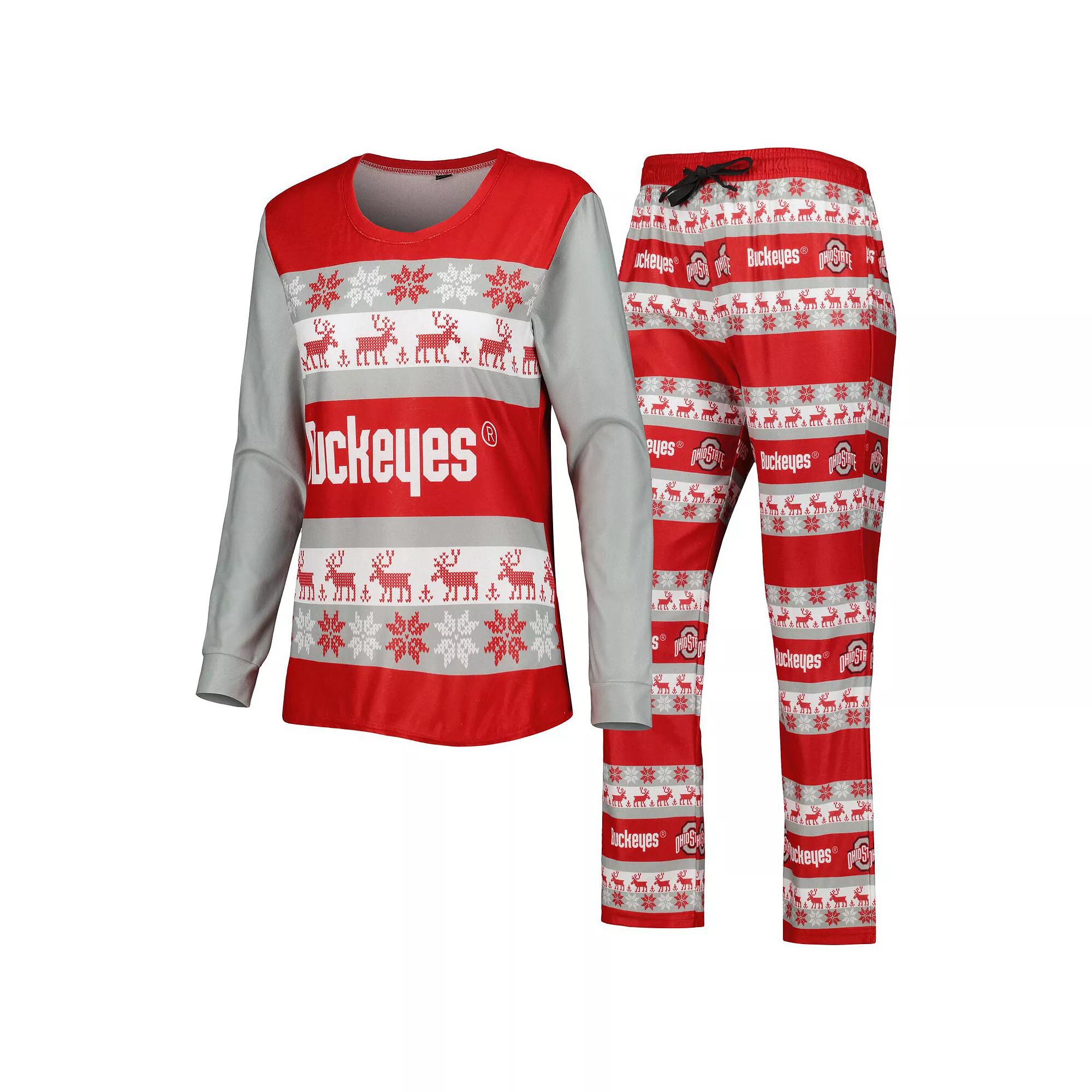 Women's FOCO Scarlet Ohio State Buckeyes Ugly Long Sleeve T-Shirt & Pajama Pants Sleep Set, Size: Small, Red Product Image