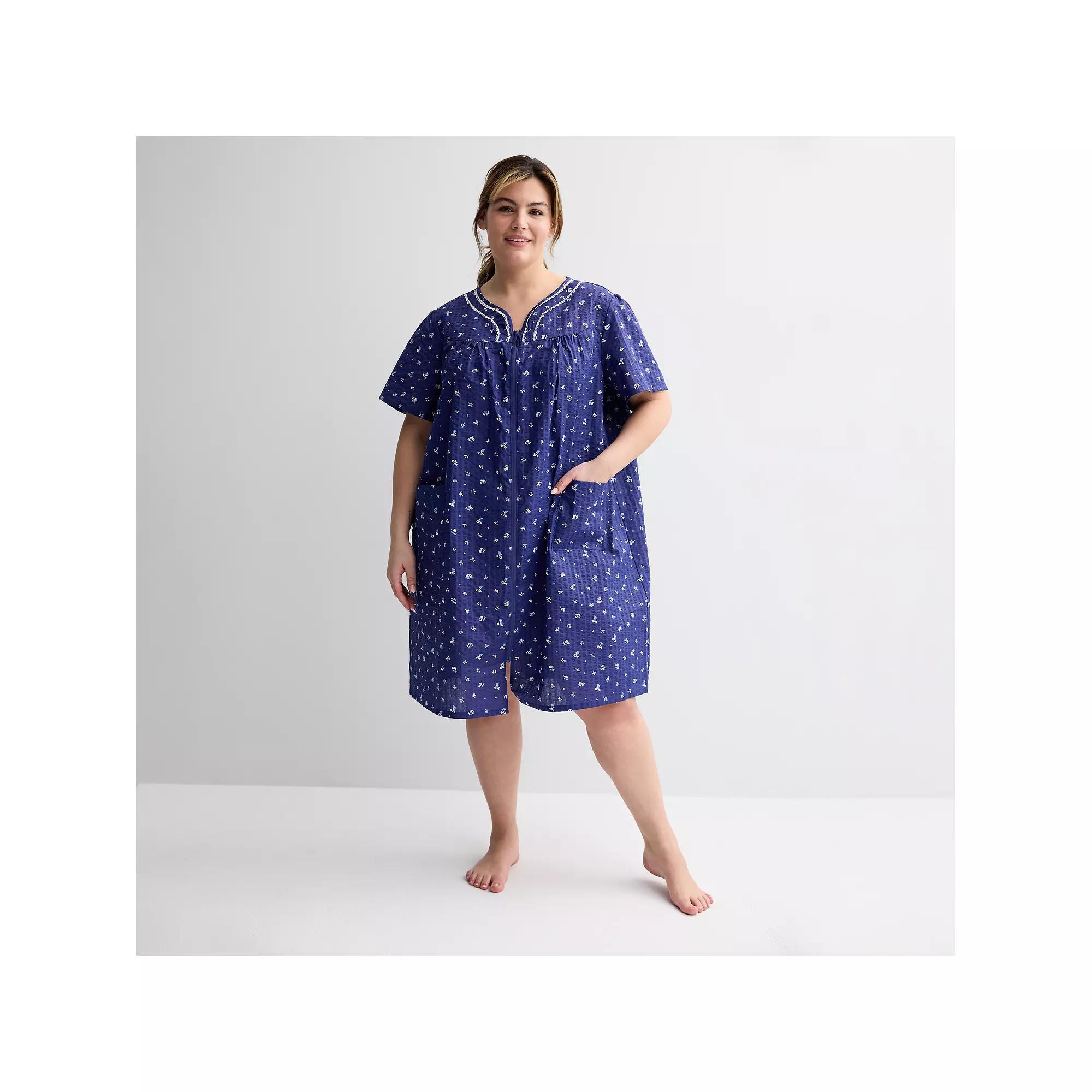 Plus Size Croft & Barrow® Woven Zip Short Robe, Women's, Size: 2XL, Little Floral Product Image