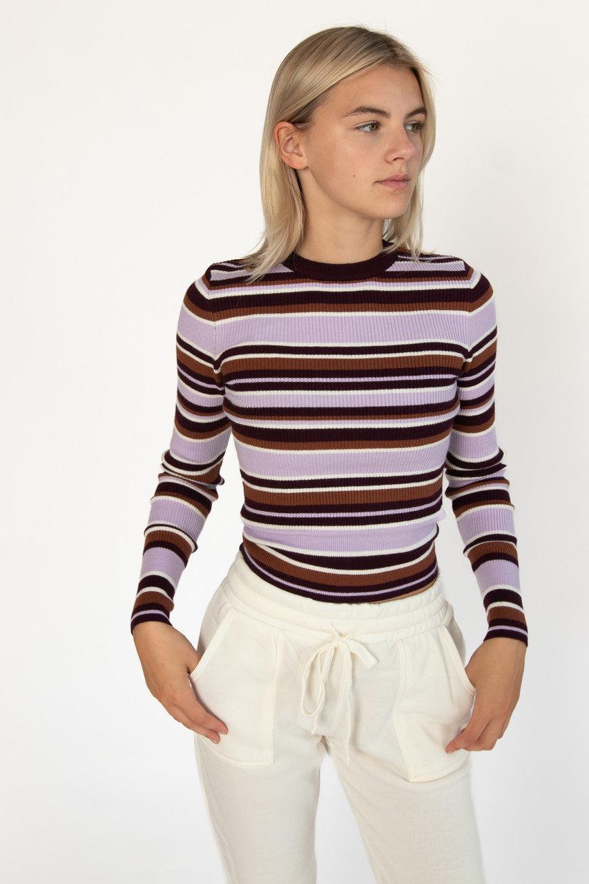 Purple Striped Pullover Sweater Product Image