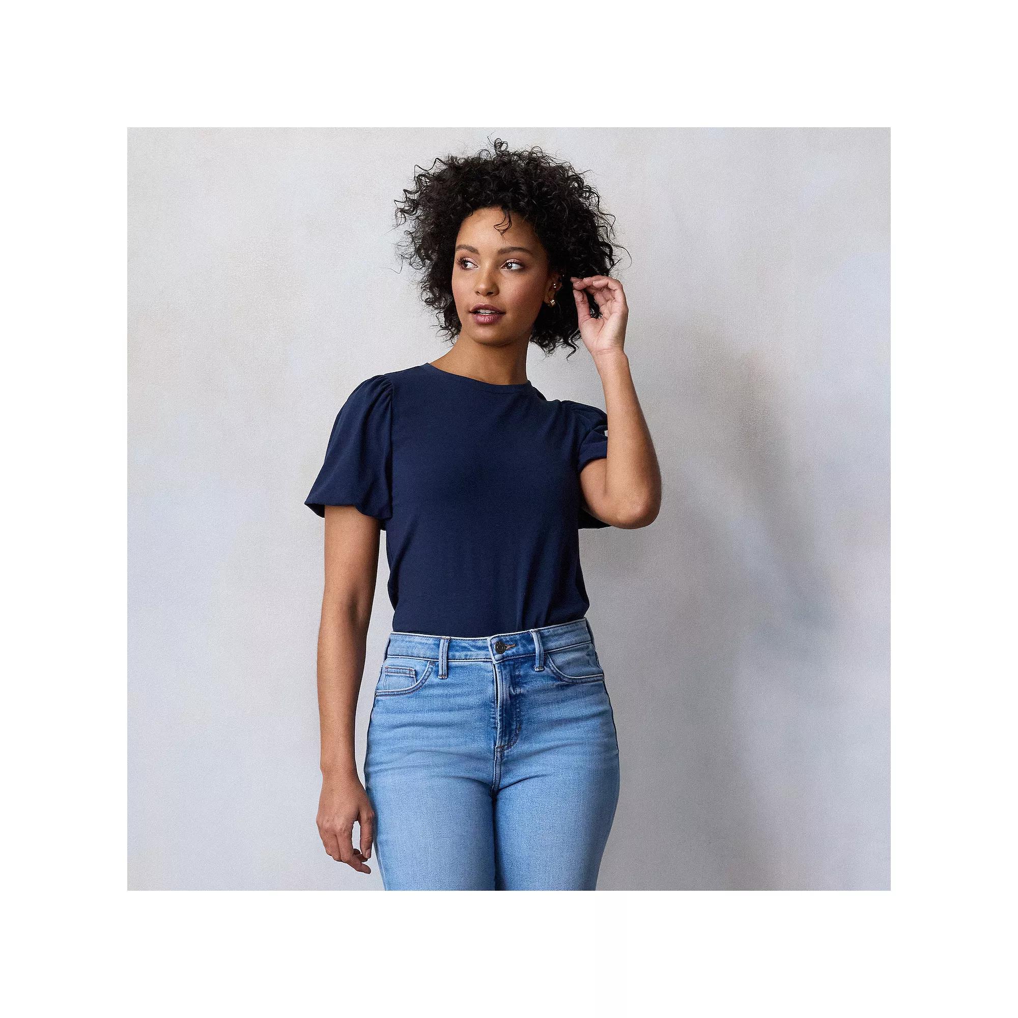 Petite LC Lauren Conrad Bubble Sleeve Tee, Women's, Size: XXL Petite, Blue Water Product Image