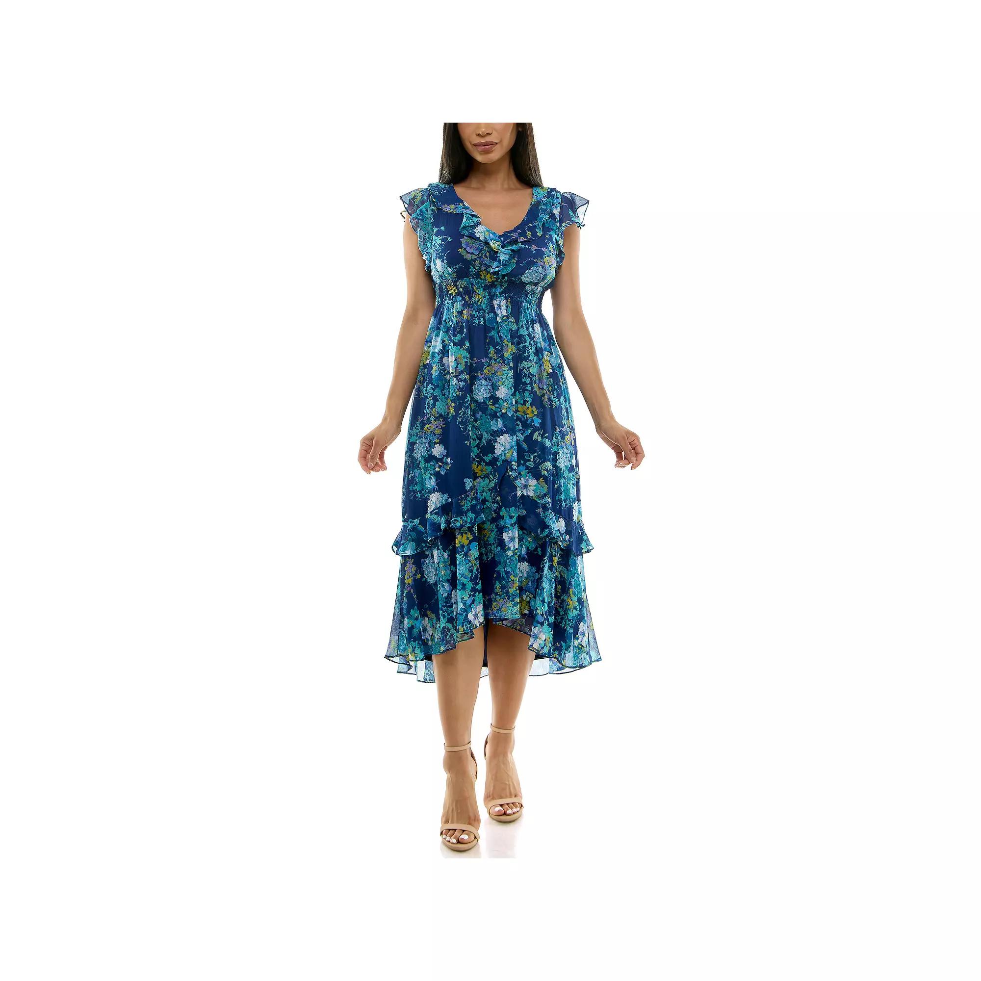 Women's Maison Tara Smocked Waist Ruffle Trim Midi Dress, Size: 8, Blue Team Product Image