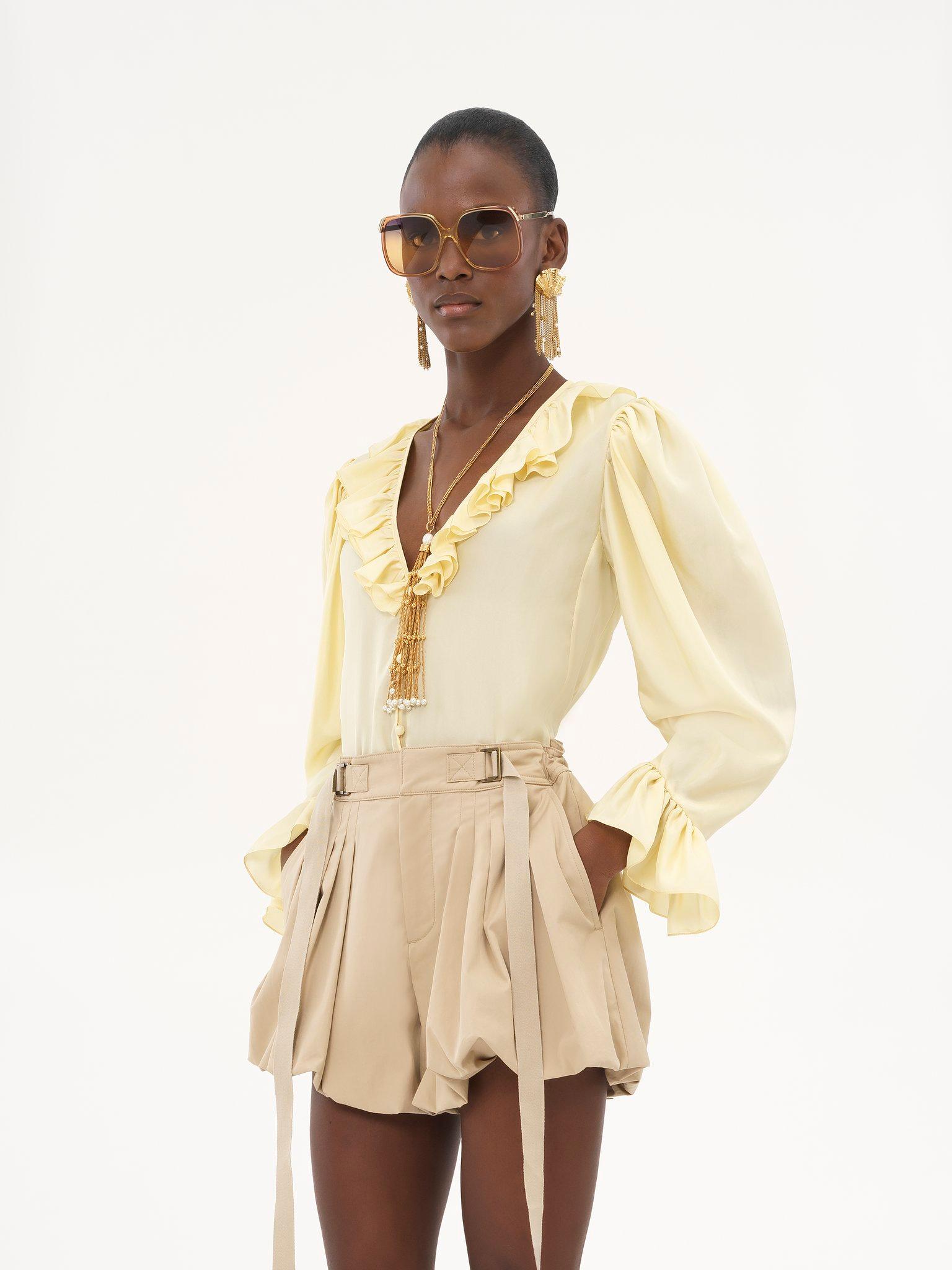 V-neck ruffle top in silk habotai Product Image