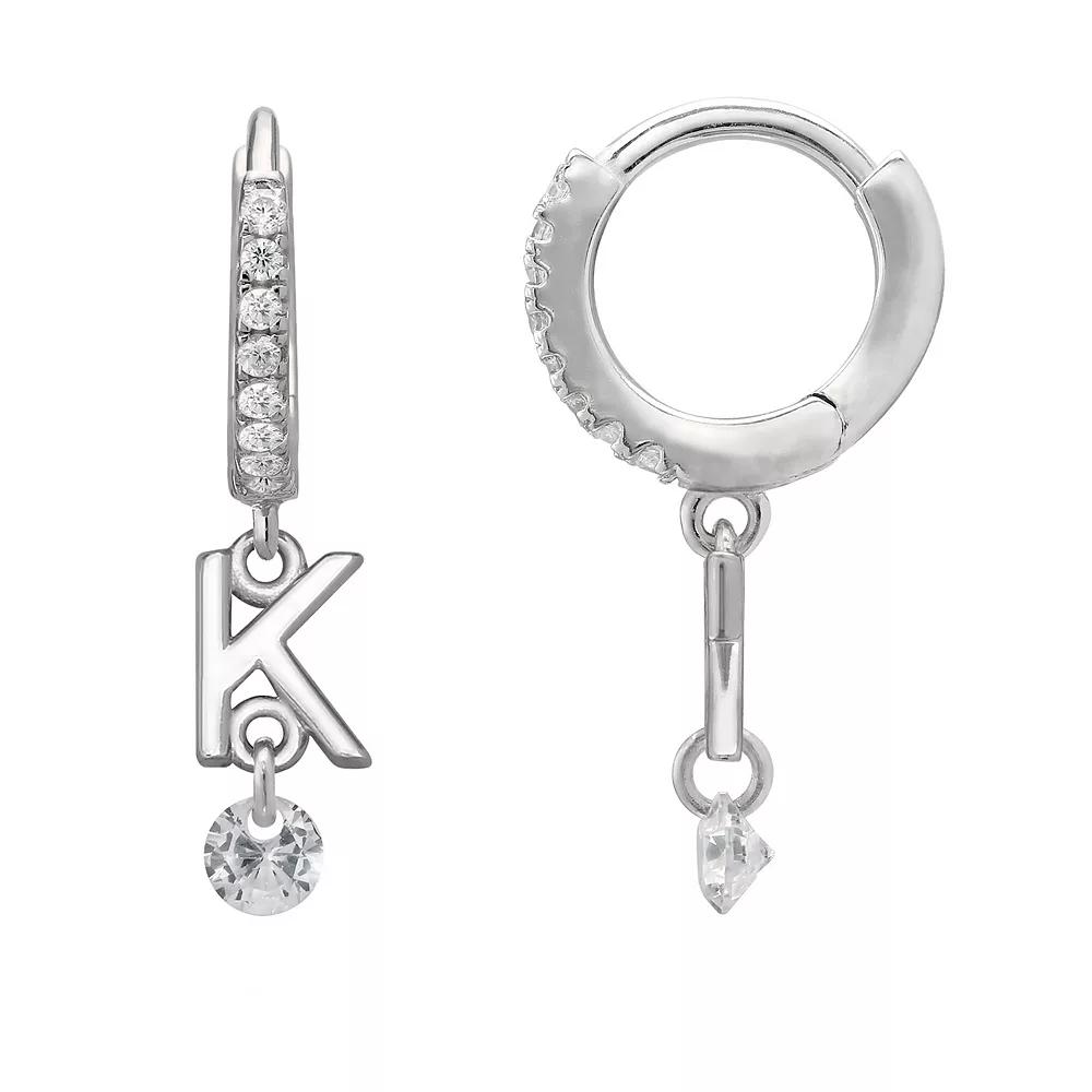 PRIMROSE Sterling Silver Initial Huggie Hoop Drop Earrings, Women's, Sterling Silver U Product Image