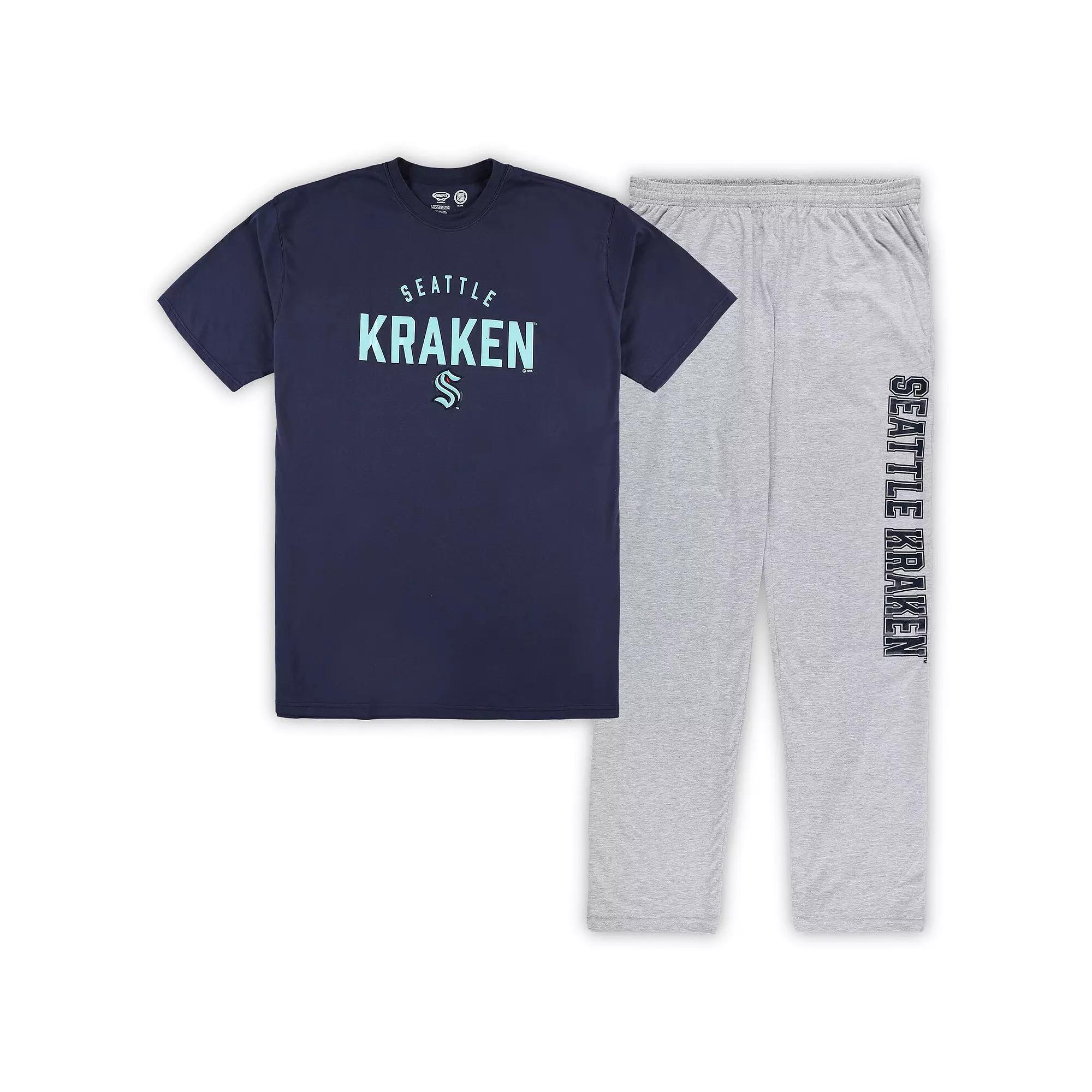Men's Seattle Kraken Navy/Heather Gray Big & Tall T-Shirt & Pants Lounge Set, Size: 3XLT, Krk Blue Product Image