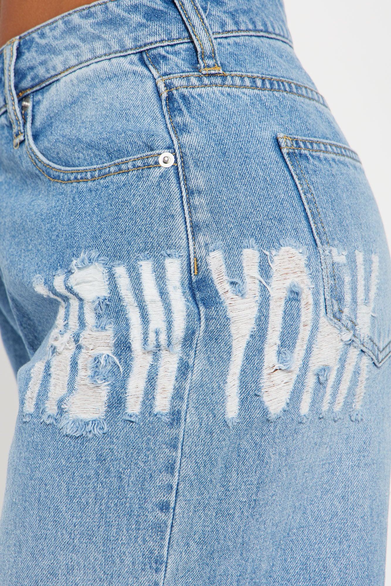 Hometown Honey New York Ripped Baggy Jeans - Medium Wash Product Image