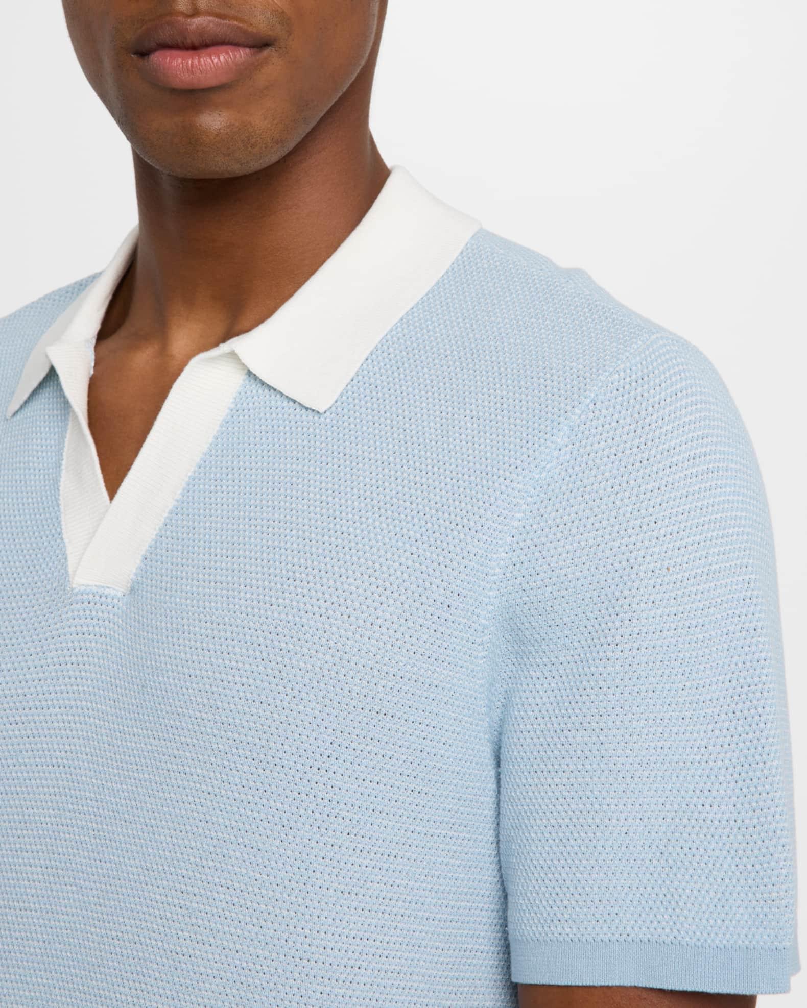 Mens Textured Cotton Johnny Collar Polo Shirt Product Image